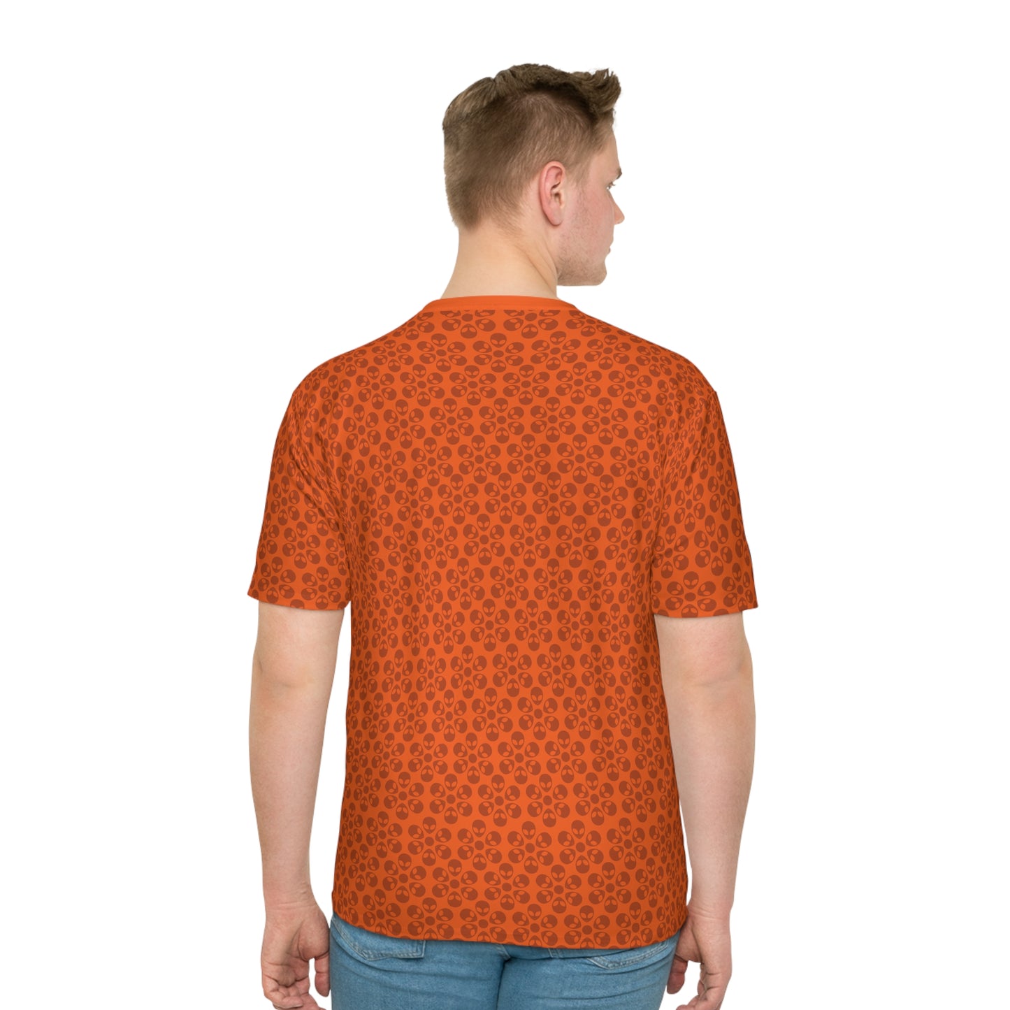Mens Casual Graphic Tee Stylish Loose Tshirt Gift for Him Summer Fashion Relaxed Fit Wear Alien Flowers Orange