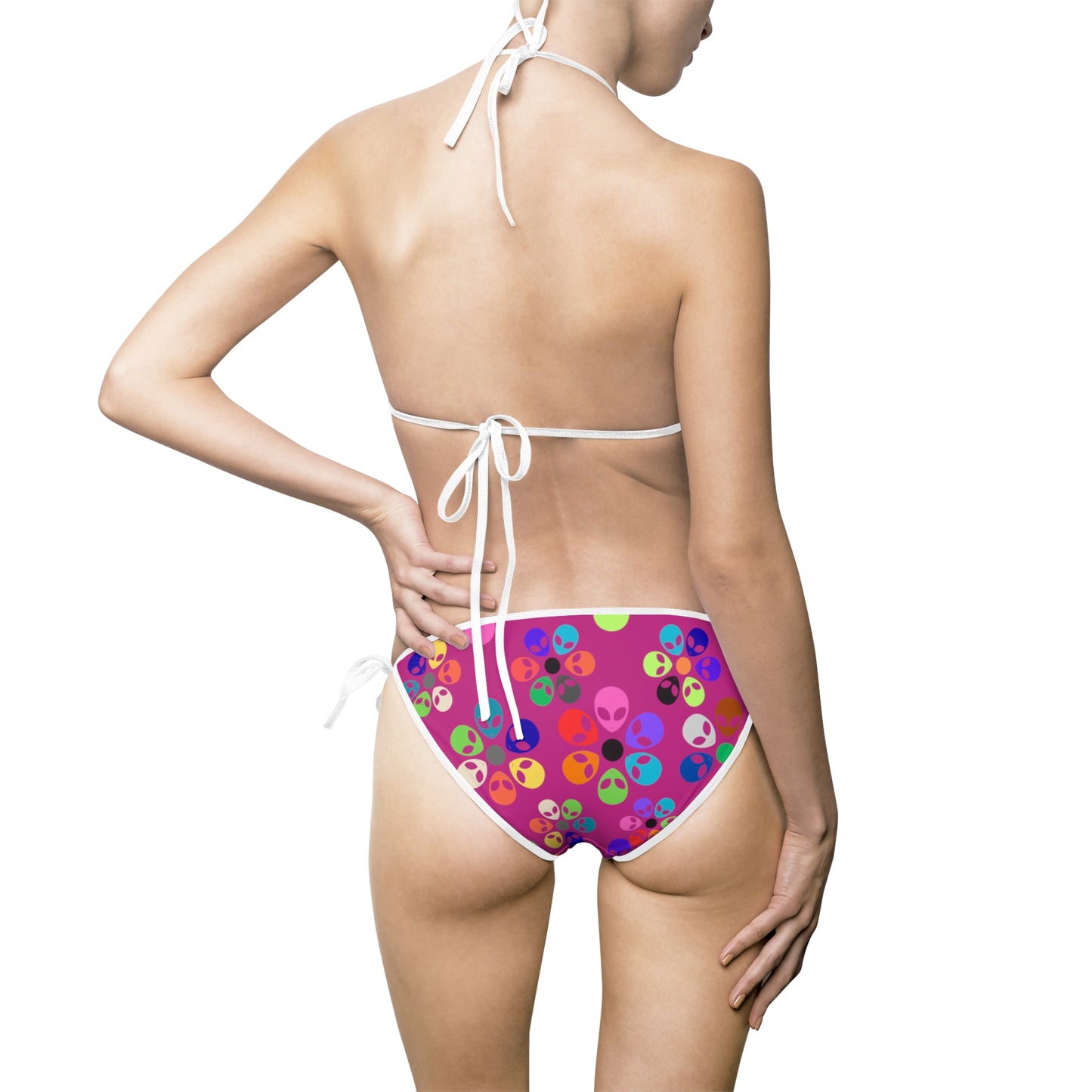Vibrant Womens Bikini Swimsuit Fun Swimwear for Pool Parties Beach Days Summer Vacations Colorful TwoPiece Swimwear Swim Fashion Alien Rainbow Flowers Pink