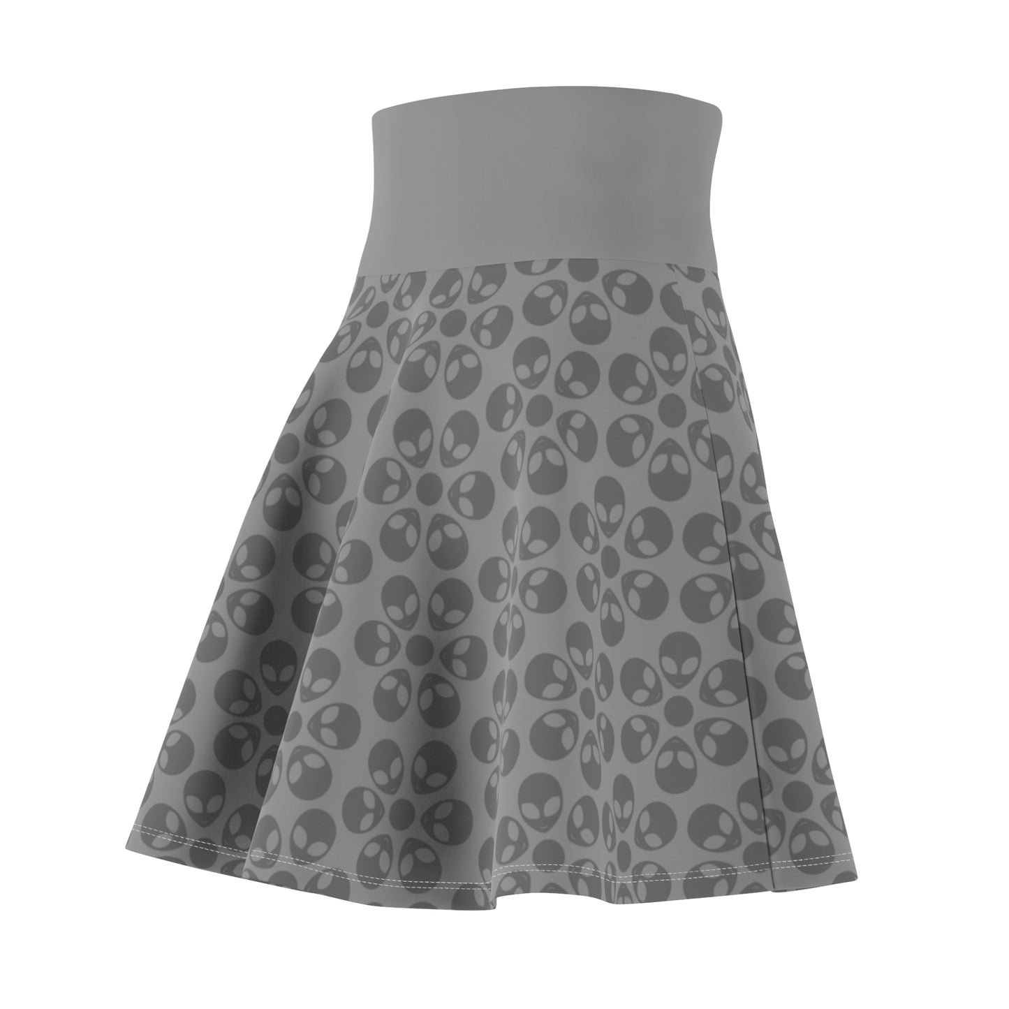 Skull Pattern Womens Skater Skirt Cute AOP Skirt Gothic Summer Wear Festival Outfit Alternative Fashion Alien Flowers Grey