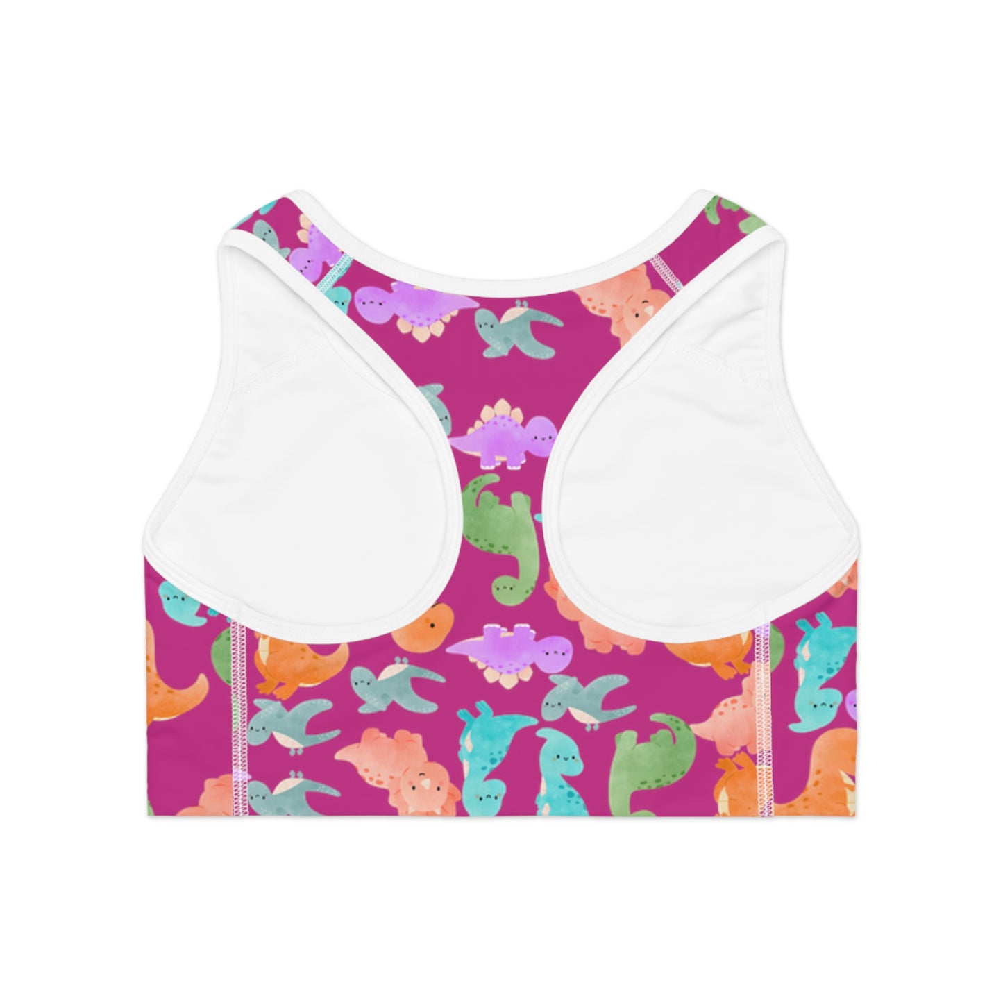 Colorful Dinosaur Print Sports Bra Cute Activewear Gym Top Fitness Wear Gifts for Her Workout Clothing Rainbow Dinos Pink