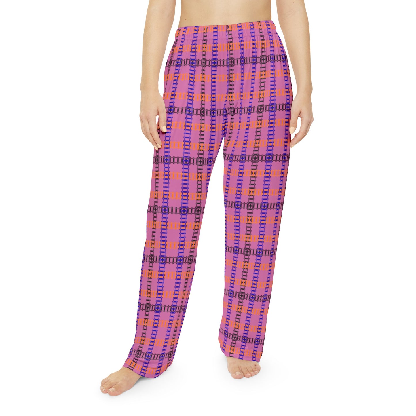Cozy Womens Pajama Pants Halloween Lounge Pants Cute Sleepwear Gifting for Her Relaxed Fit Casual Comfort Train Tracks Light Pink