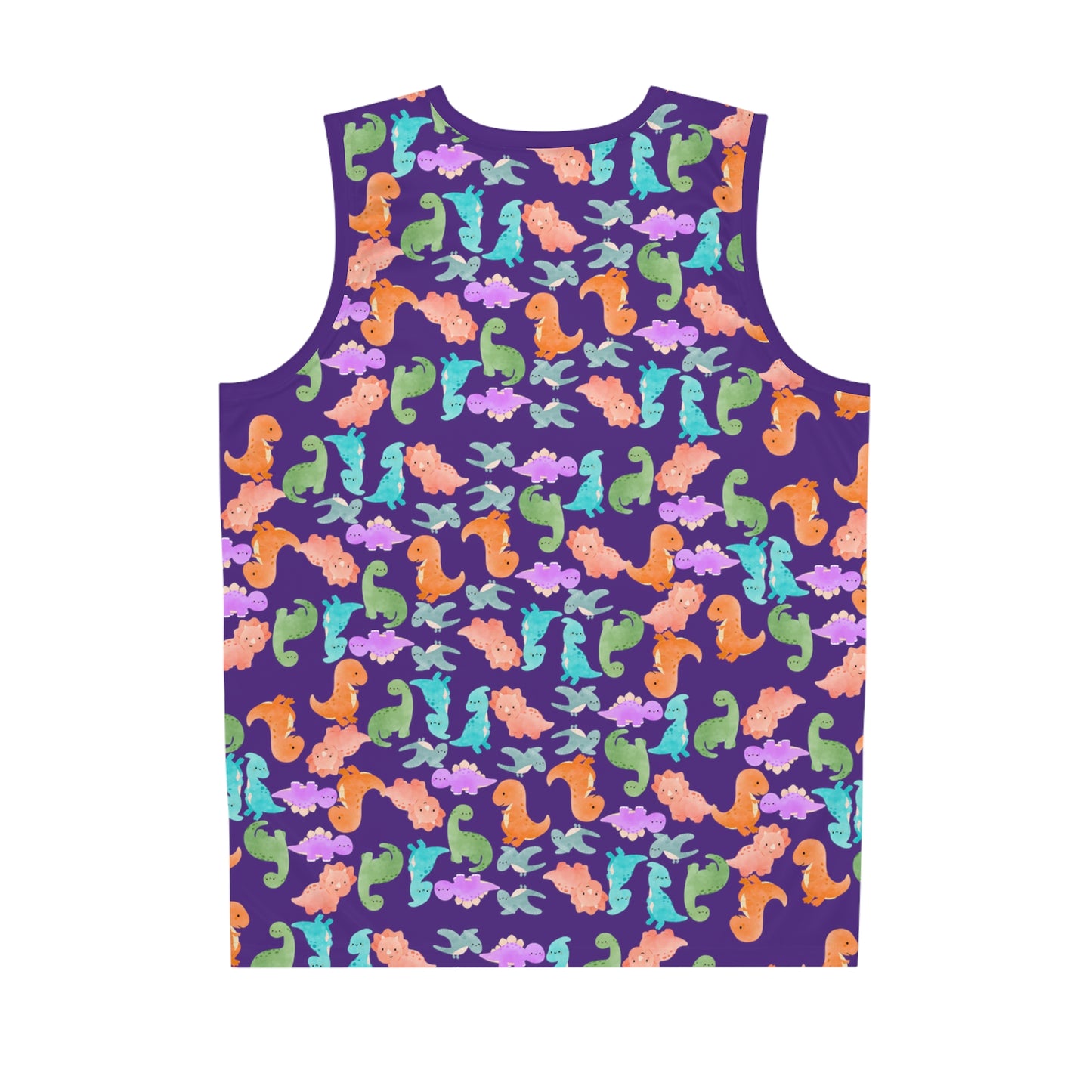DinoInspired Basketball Jersey Vibrant Sport Tank Fun Summer Apparel Beach Style Gear Youth and Adult Sizes Unique Gift for Players Rainbow Dinos Purple