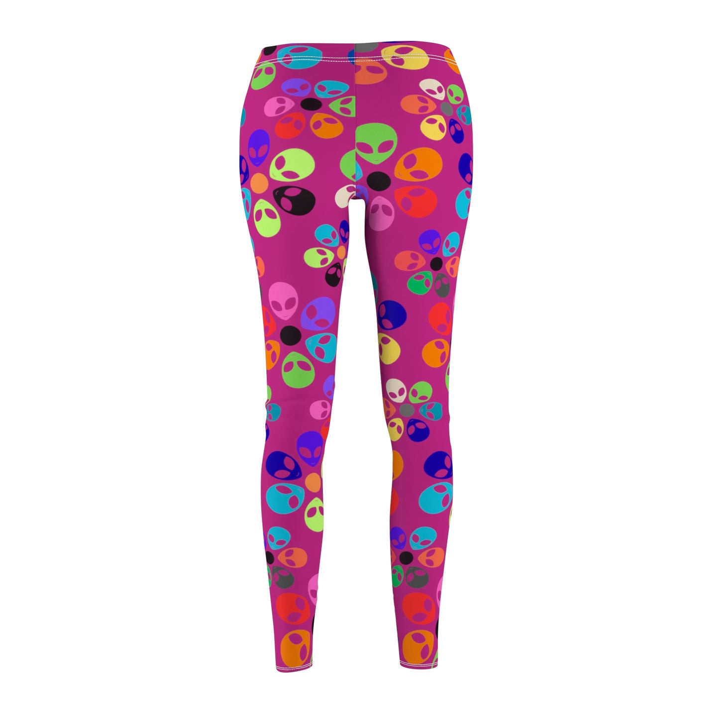 Colorful Alien Print Womens Leggings Casual Streetwear Graphic Leggings for Festivals Comfortable Activewear Unique Gift Idea Alien Rainbow Flowers Pink
