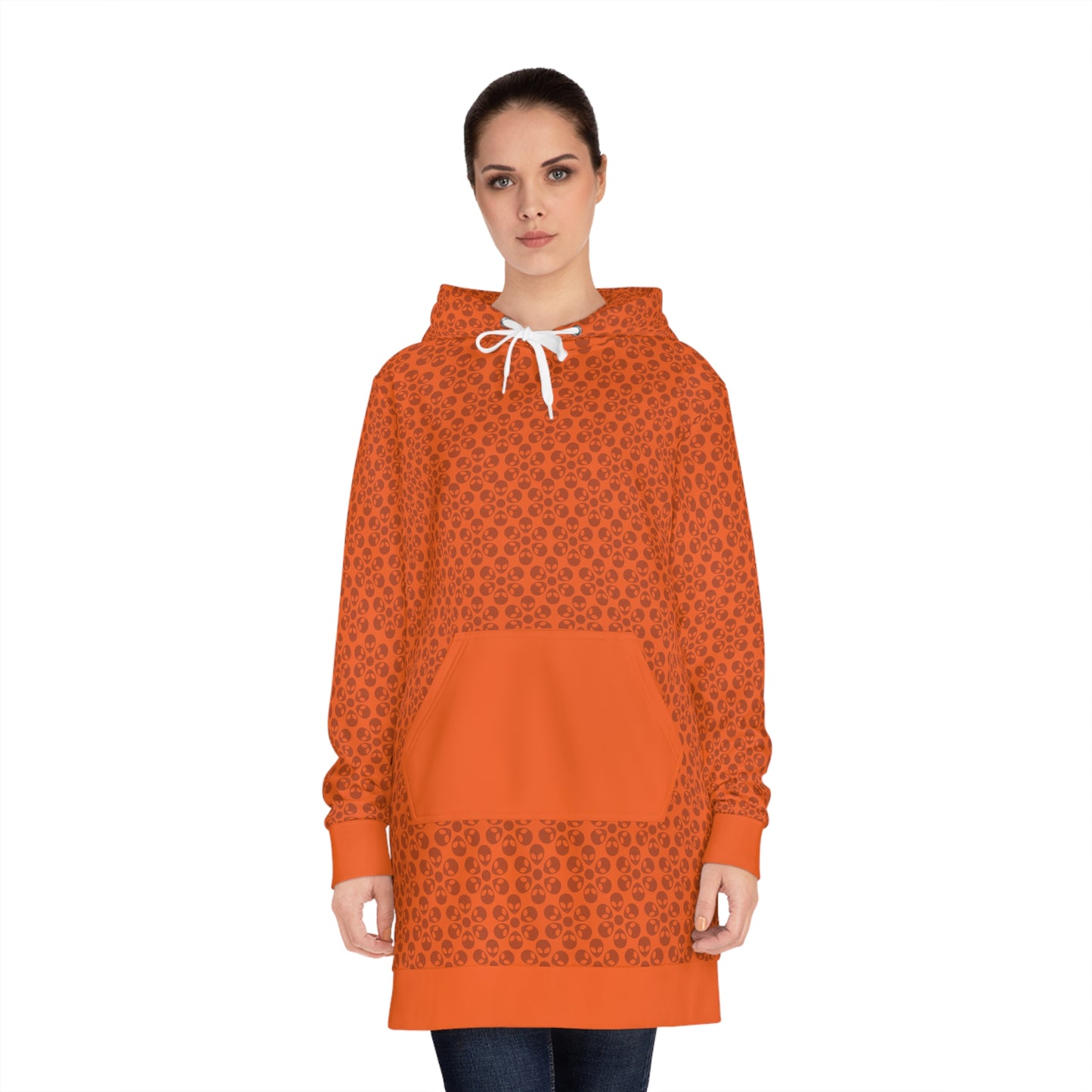 Womens Hoodie Dress Alien Flowers Orange