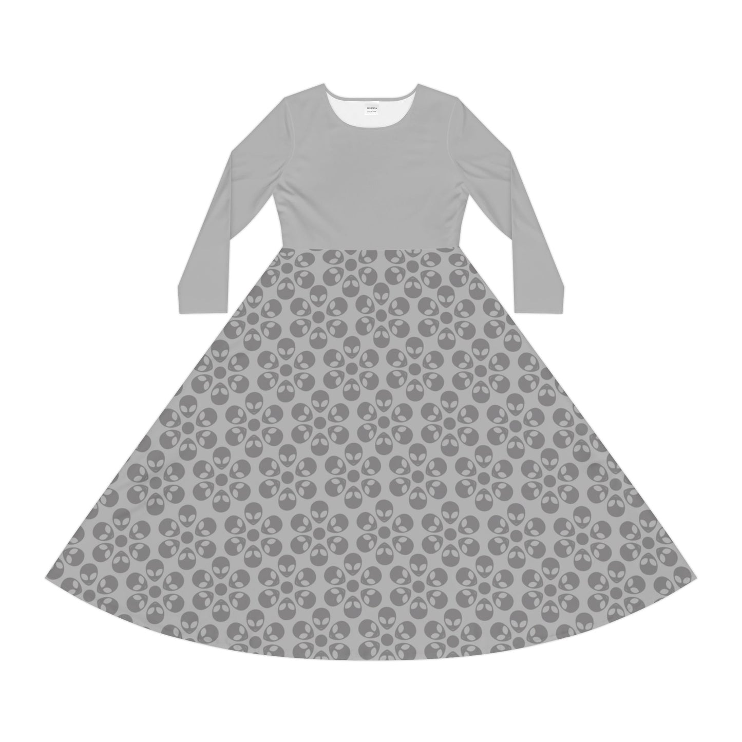 Womens Long Sleeve Dance Dress Alien Flowers Light Grey
