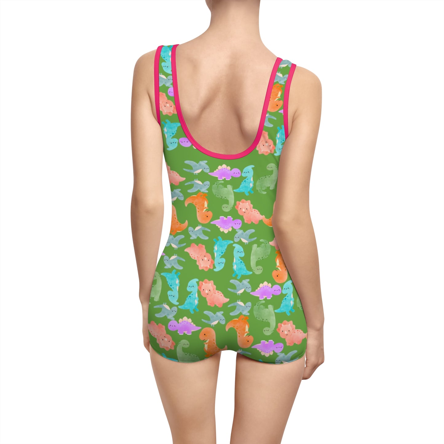 Vintage Dino Print Womens Swimsuit Retro Bathing Suit Summer Beachwear Pool Party Outfit Unique Swimwear Gift Rainbow Dinos Green