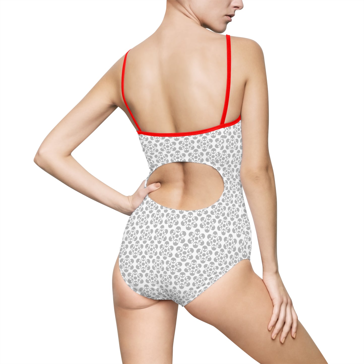 Womens Onepiece Swimsuit Alien Flowers White