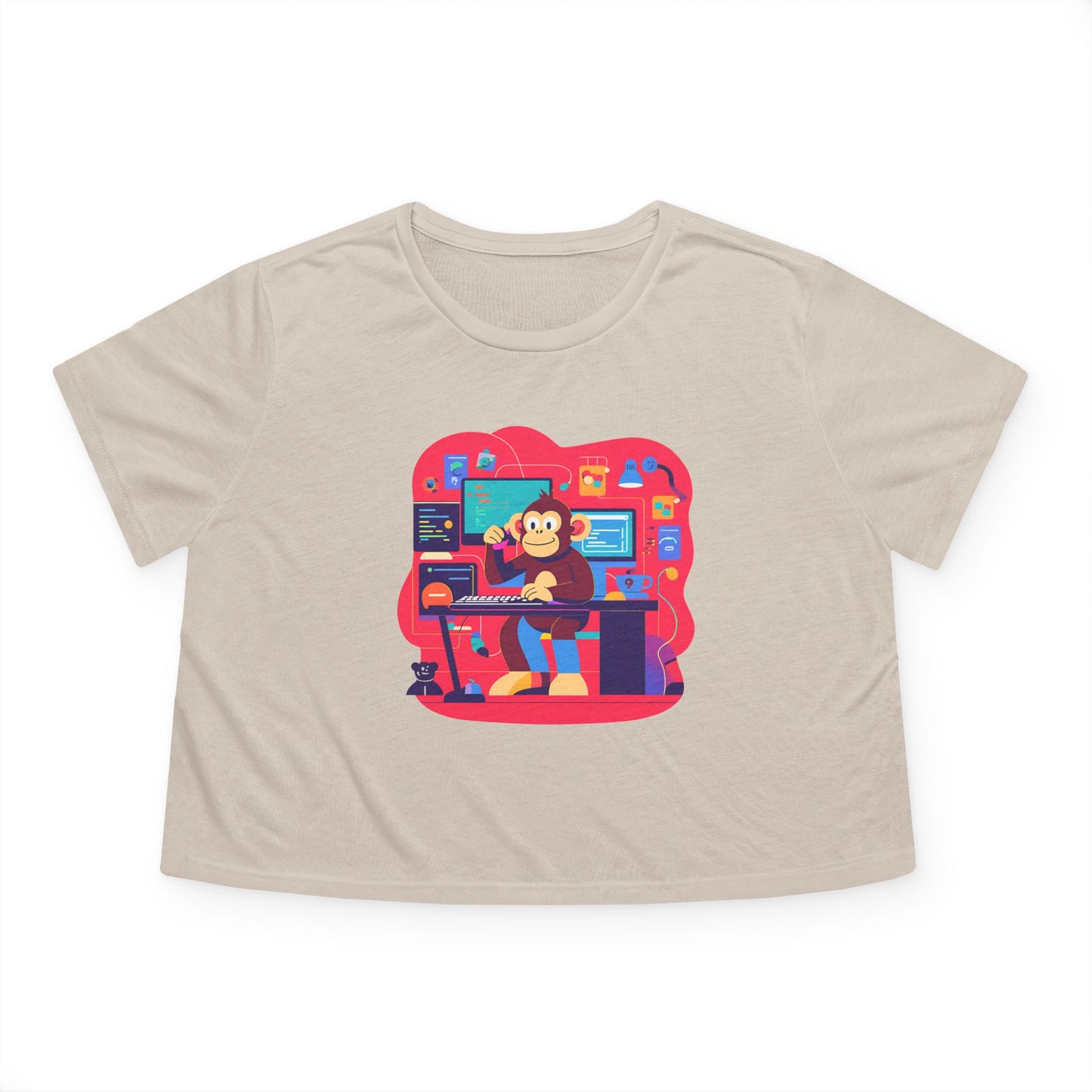 Retro Gamer Women's Flowy Cropped Tee, Cute Graphic Tee, Casual Wear, Gift for Gamers, Fun Summer Top, Kids Birthday Present