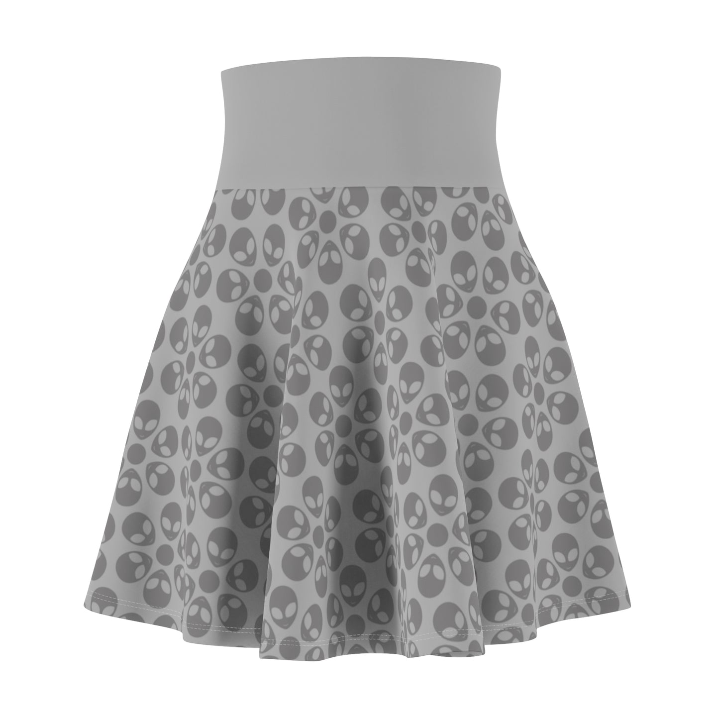 Skull Pattern Womens Skater Skirt Cute AOP Skirt Gothic Summer Wear Festival Outfit Alternative Fashion Alien Flowers Light Grey
