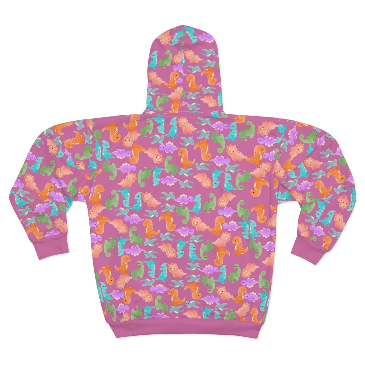 Colorful Dino Unisex Zip Hoodie OceanInspired Hooded Sweatshirt Beach Trip Hoodie Perfect Gift for Marine Life Lovers Rainbow Dinos Light Pink