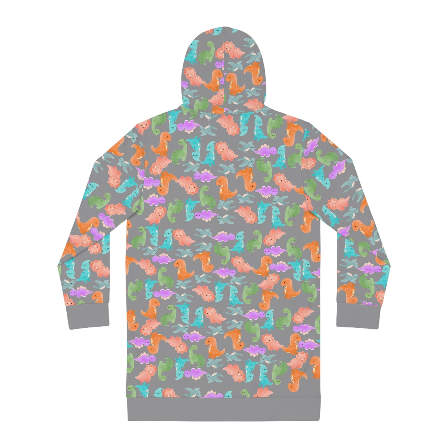 Womens Hoodie Dress Rainbow Dinos Grey