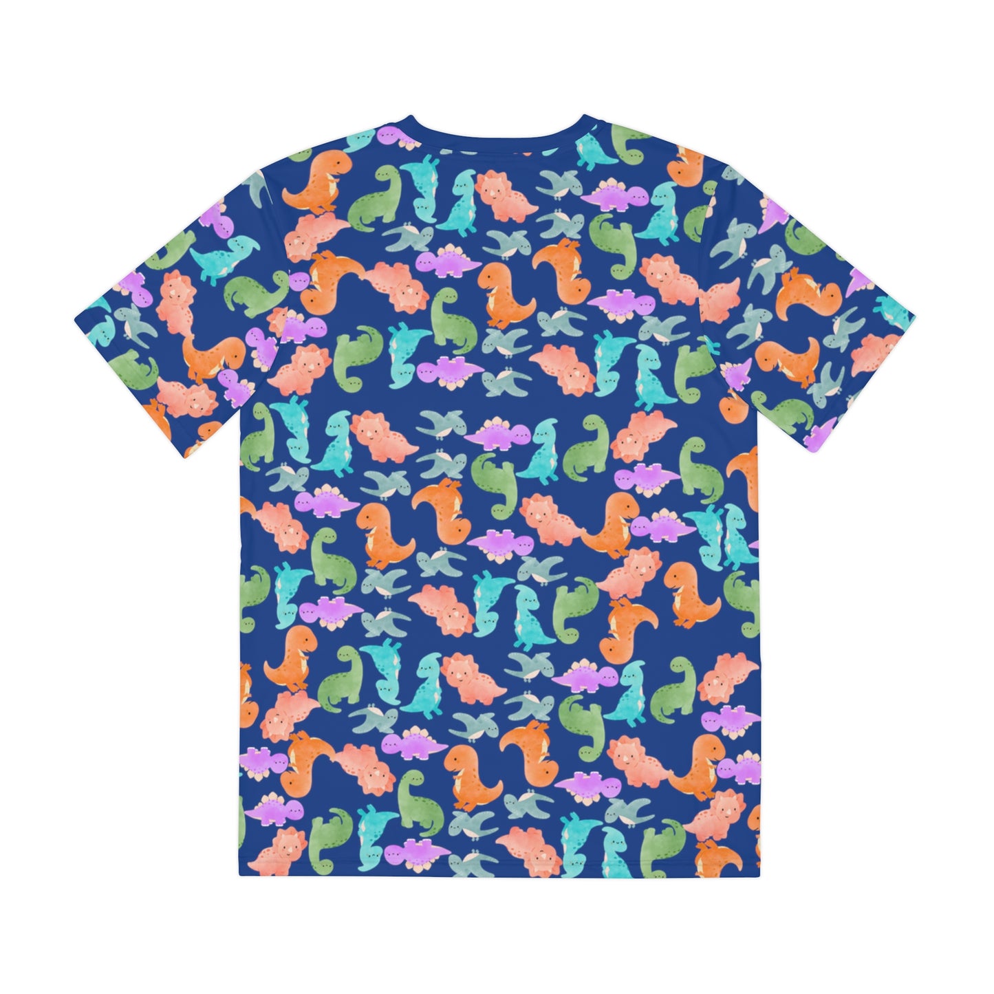 Colorful Dino Tee Fun Playful Shirt for Ocean Lovers Casual Wear Summer Outfits Beach Activities Gifts for Him Rainbow Dinos Dark Blue