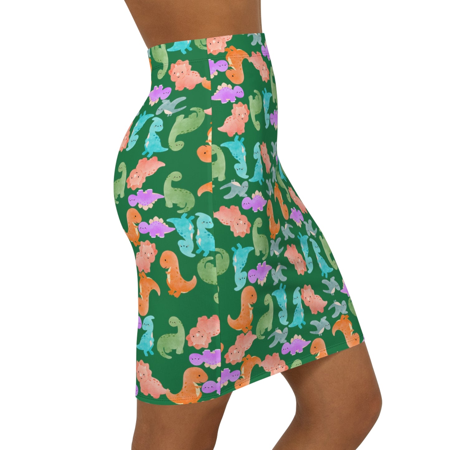 Dinosaur Print MidWaist Pencil Skirt for Fun and Playful Style Womens Skirt Cute Skirt Fashionable Skirt Casual Skirt Gift Idea Rainbow Dinos Dark Green