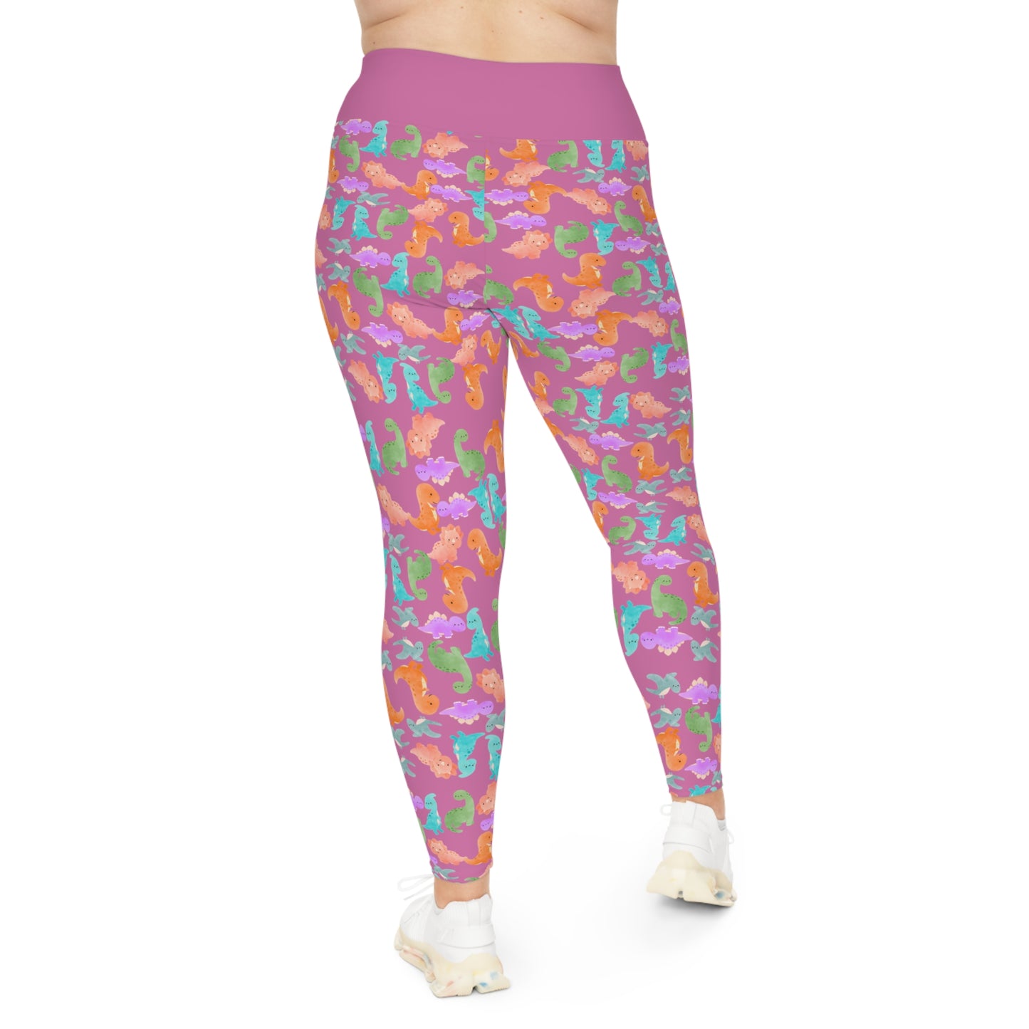Plus Size Leggings Rainbow Dinos Light Pink