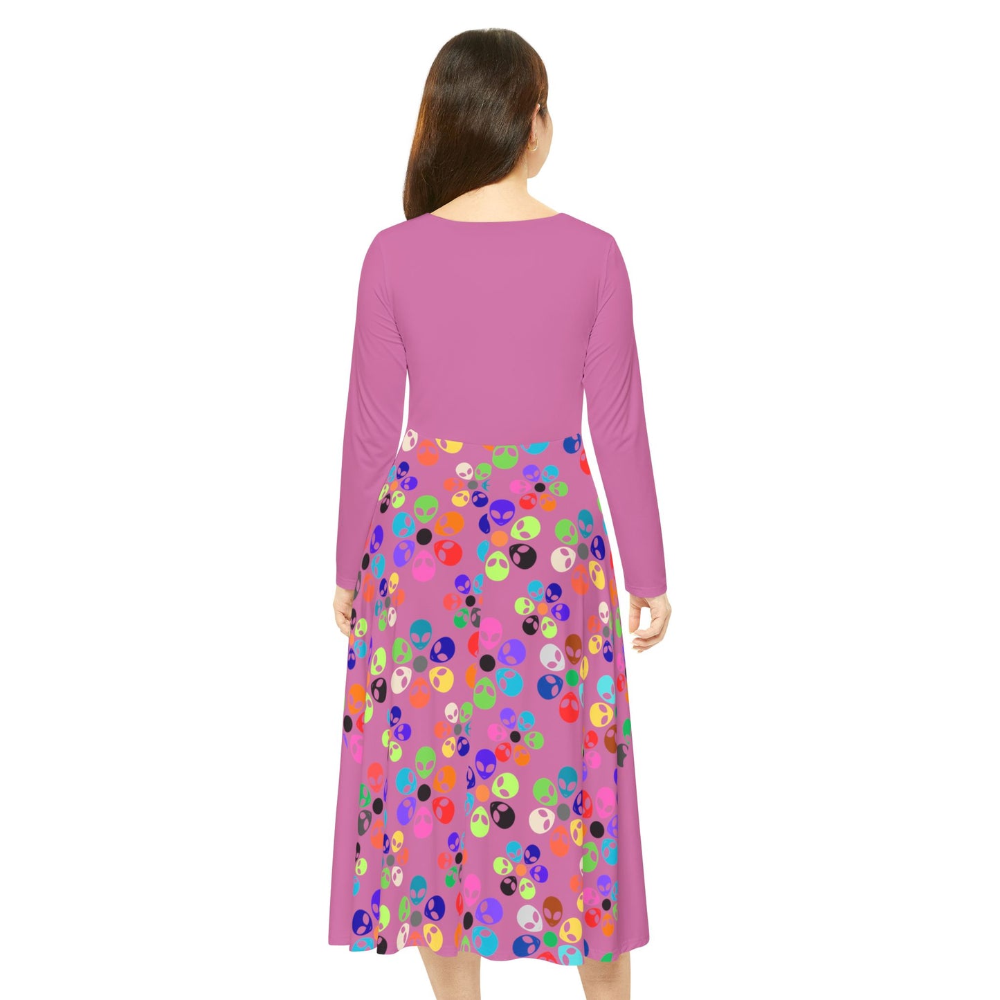 Vibrant Womens Long Sleeve Dance Dress Colorful Floral Style Perfect for Dance Parties Celebrations BohoChic Fashion Alien Rainbow Flowers Light Pink