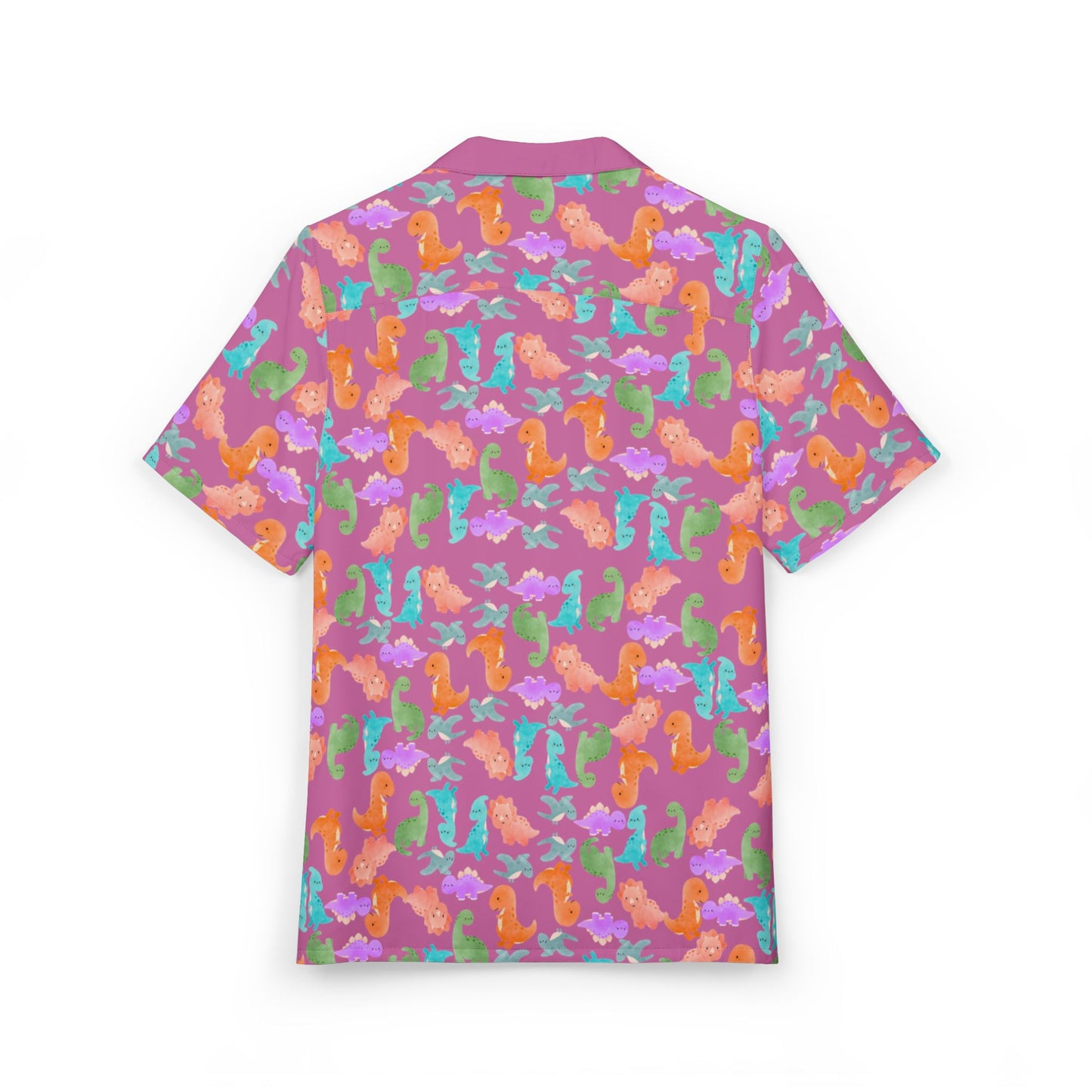 Vibrant Tropical Hawaiian Shirt for Summer Getaways Beachwear Casual Attire Vacation Luau Parties Rainbow Dinos Light Pink