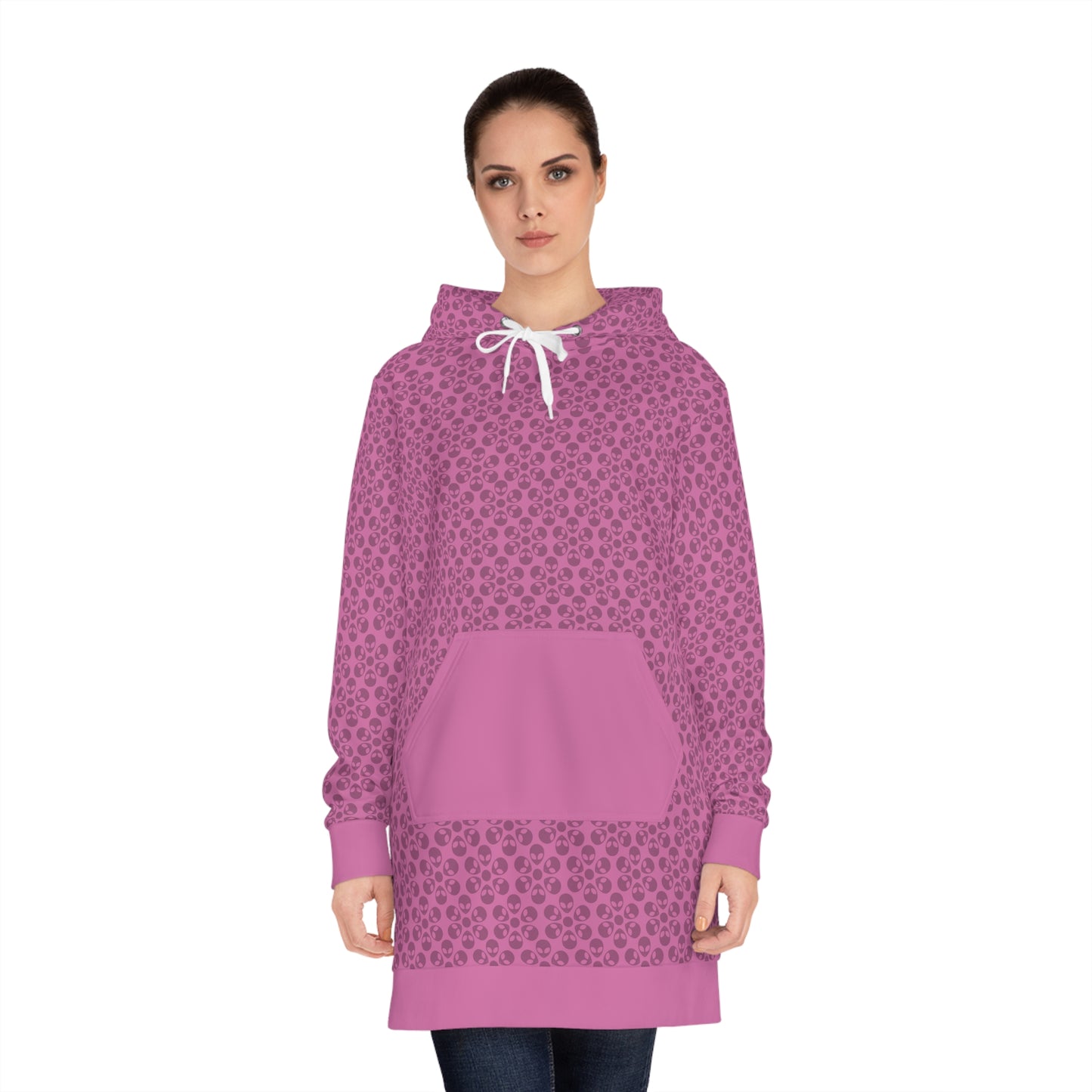 Womens Hoodie Dress Alien Flowers Light Pink
