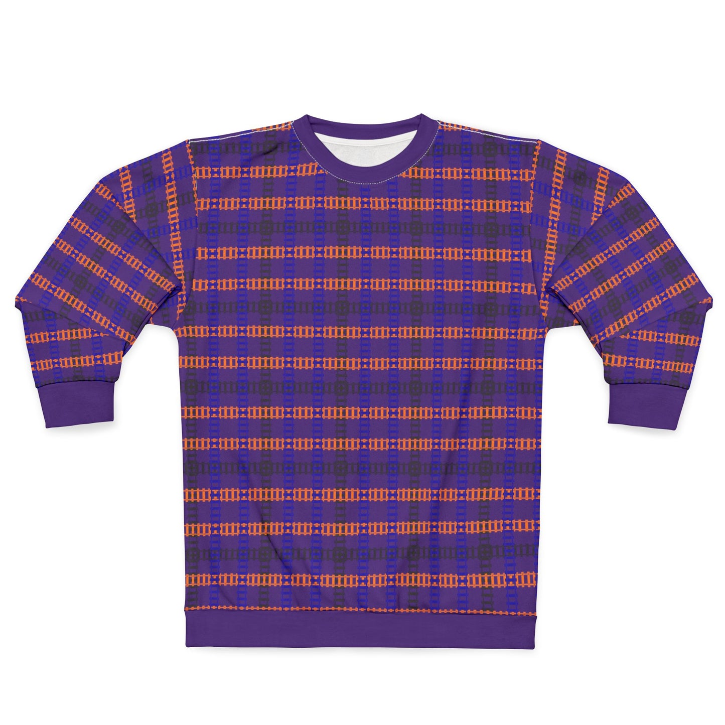 Cozy Plaid Unisex Sweatshirt Perfect for Fall Casual Wear Gift for Him/Her Halloween Warm & Stylish Train Tracks Purple