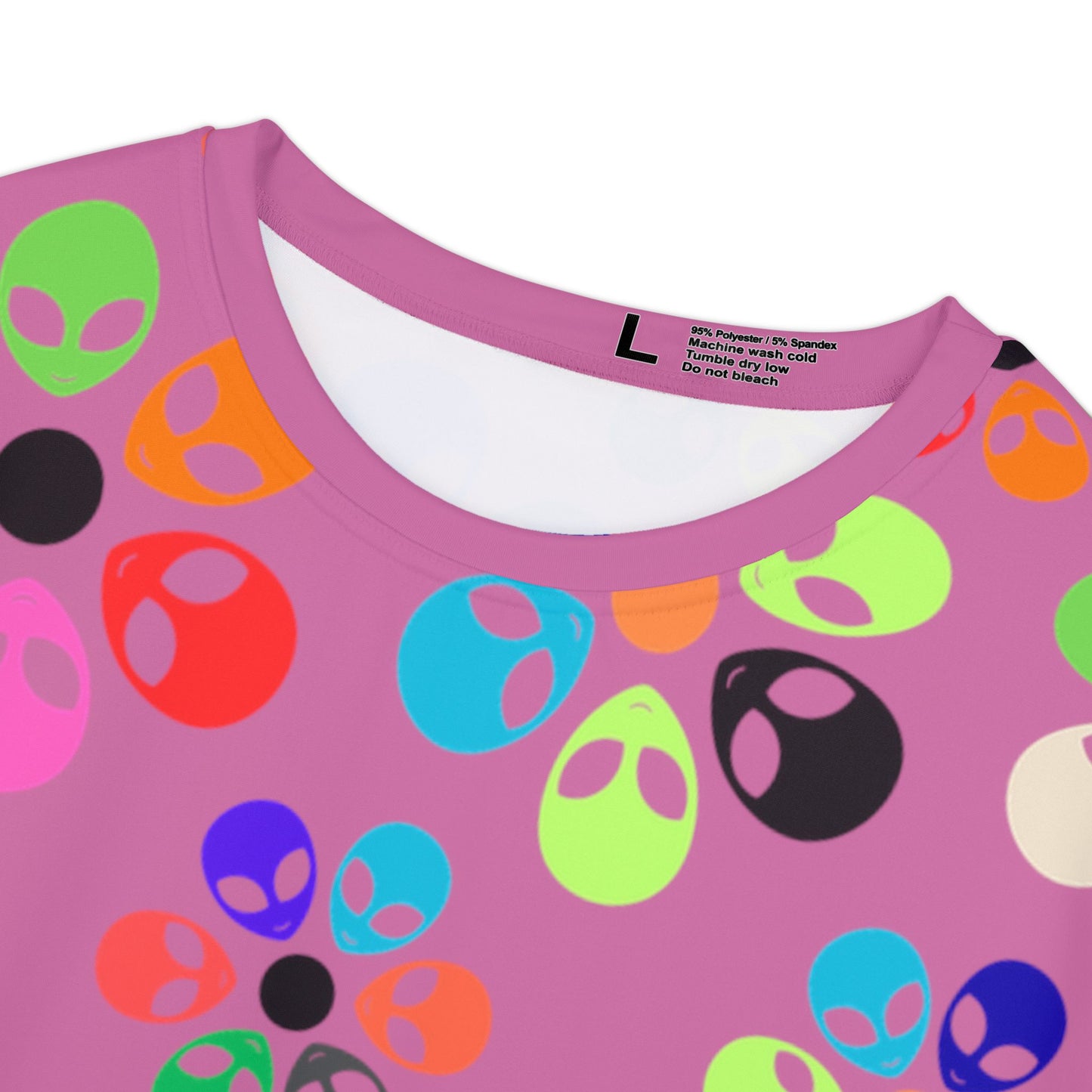 Colorful Alien Print Womens Tee Fun Graphic Shirt for Casual Wear Unique Gift for Alien Lovers Perfect for Festivals and Everyday Style Alien Rainbow Flowers Light Pink