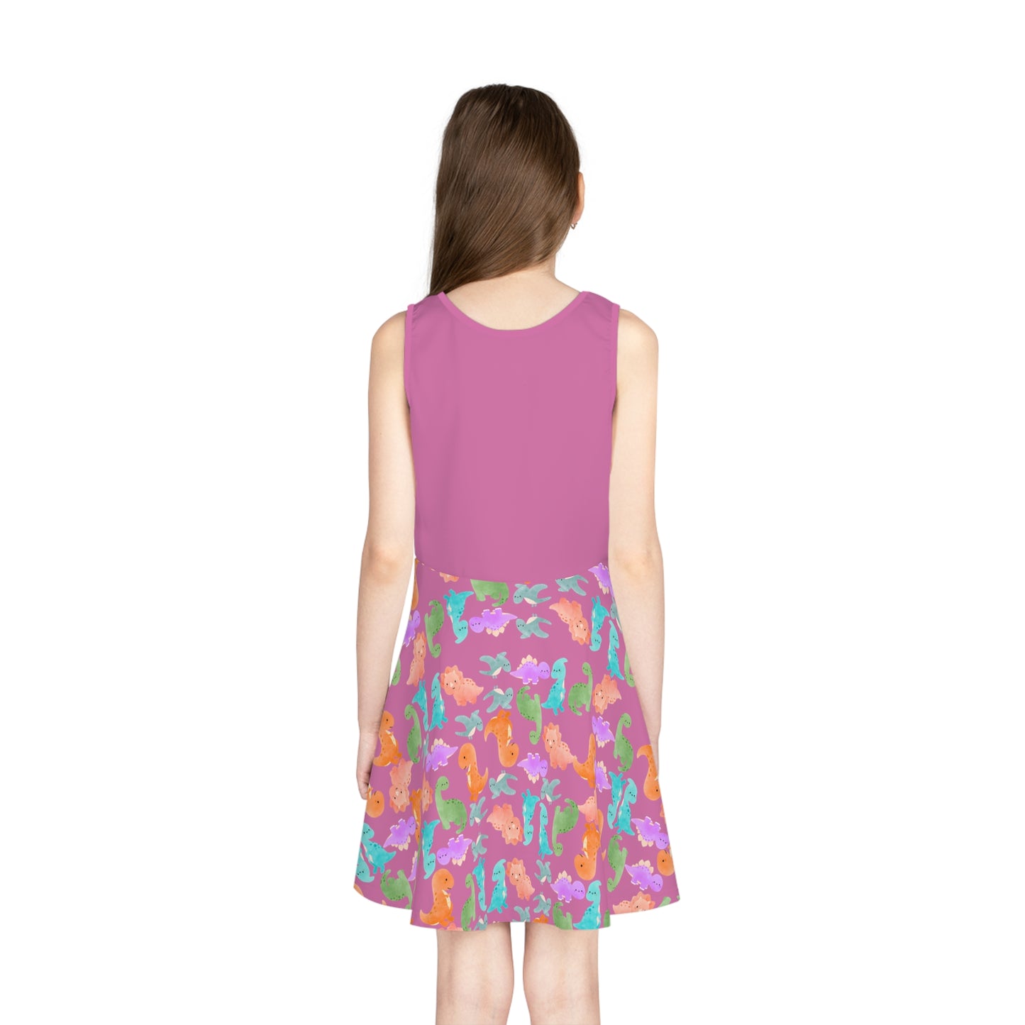 Colorful Dino Print Girls Sleeveless Sundress Summer Dress Beachwear Birthday Gift Toddler Outfit Playful Sundress Rainbow Dinos Light Pink