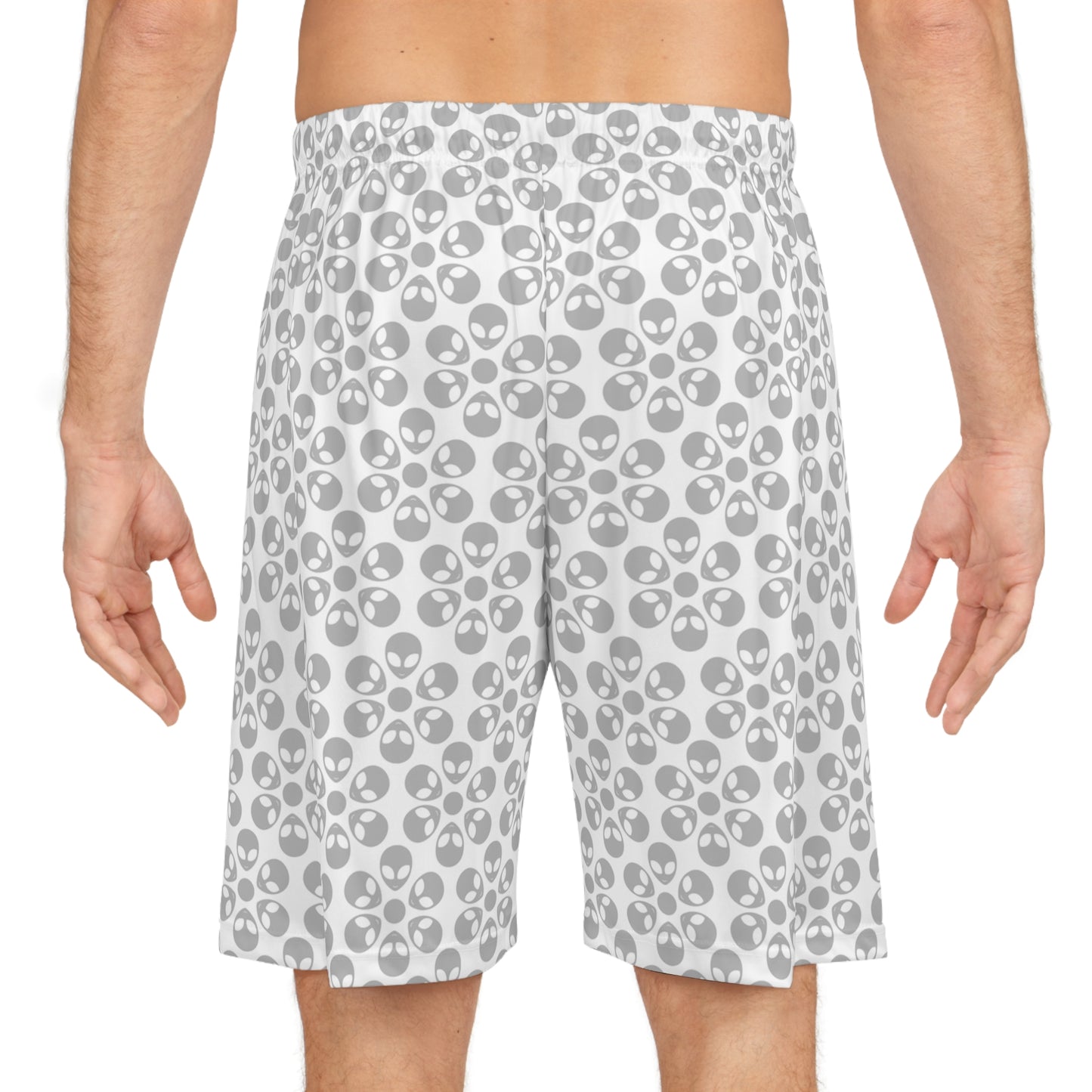 Trendy Skull Pattern Basketball Shorts Summer Activewear Sports Apparel Casual Wear Beach Shorts Gift for Basketball Lovers Alien Flowers White