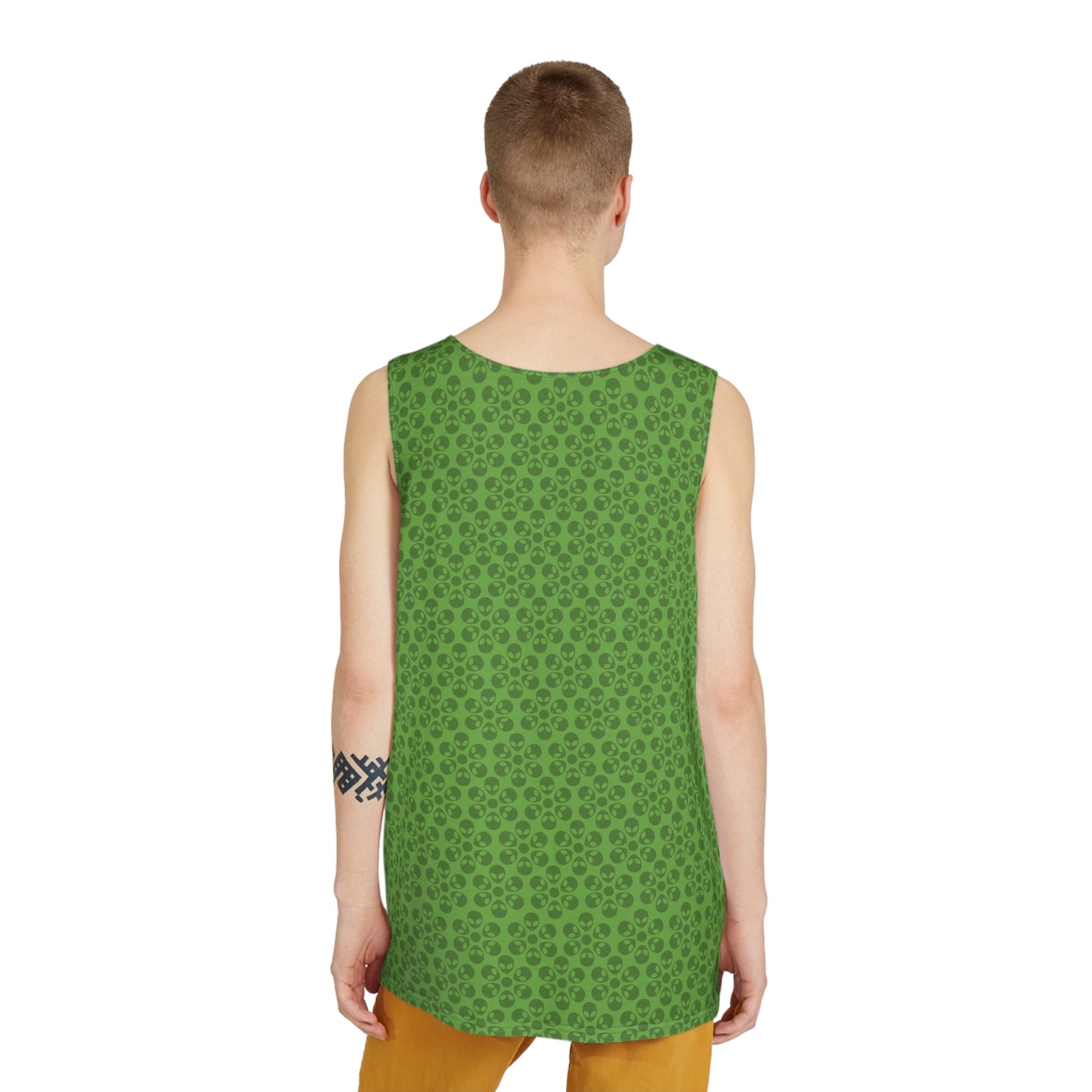 Stylish Mens Tank Top  AOP Leopard Print Summer Wear Fitness Gear Casual Apparel Trendy Vacation Outfit Alien Flowers Green