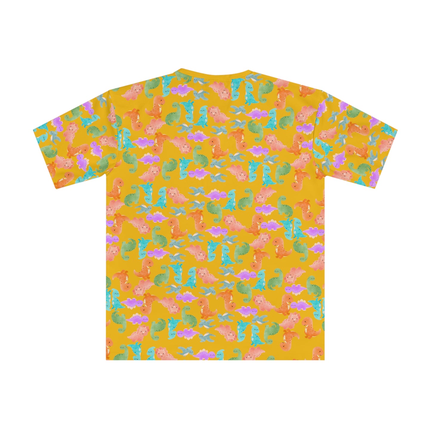 Whimsical Dino Mens Loose TShirt Beachwear Summer Shirt Gift Idea Casual Tee Rainbow Dinos Yellow