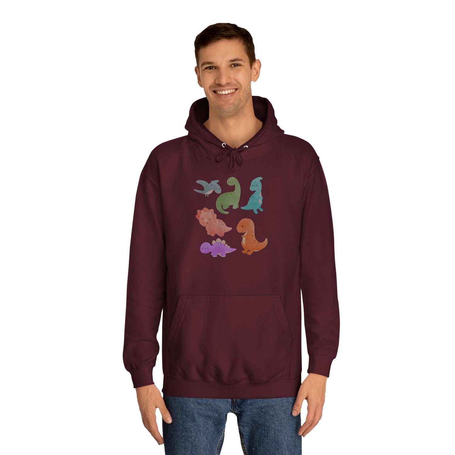 Unisex College Hoodie Colorful Dino - Cozy Casual Sweatshirt for Students, Perfect for Campus Life, Gift for Graduation, School Spirit Wear