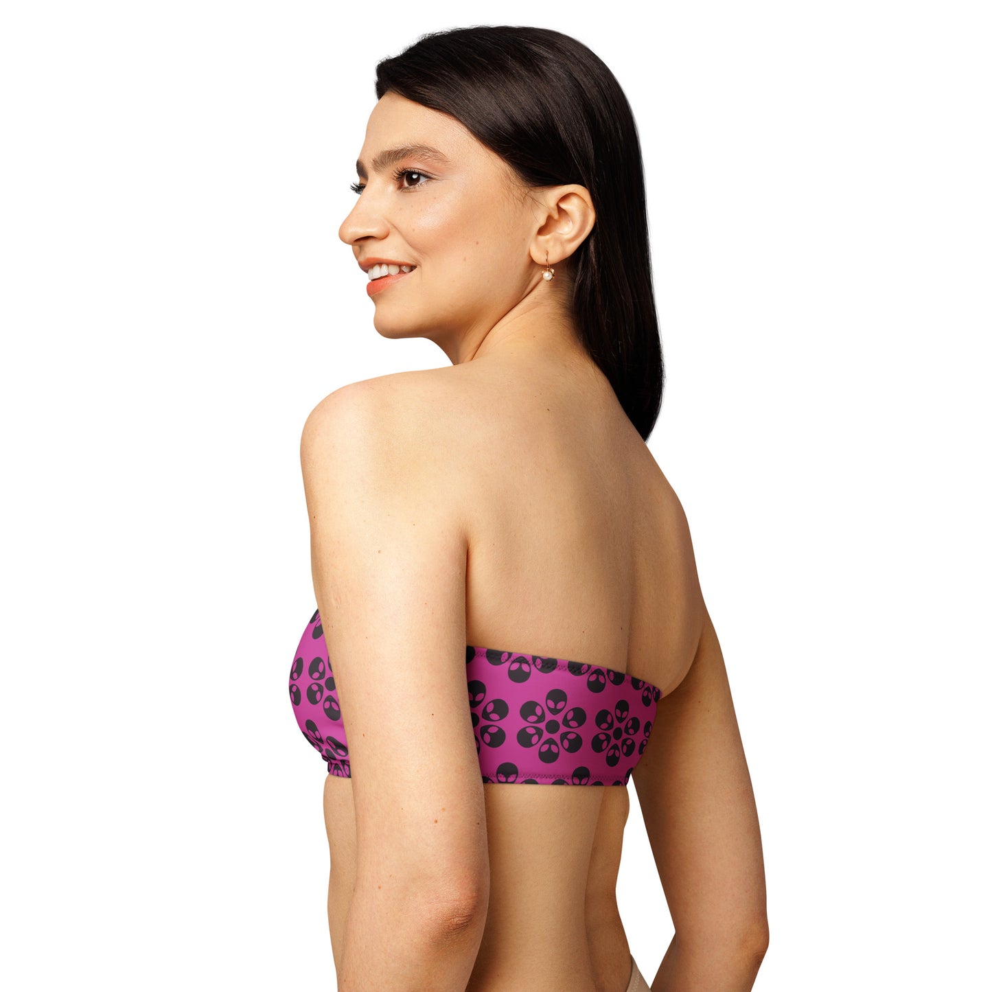 Alien Flowers - Recycled bandeau bikini top - Medium Violet Red.