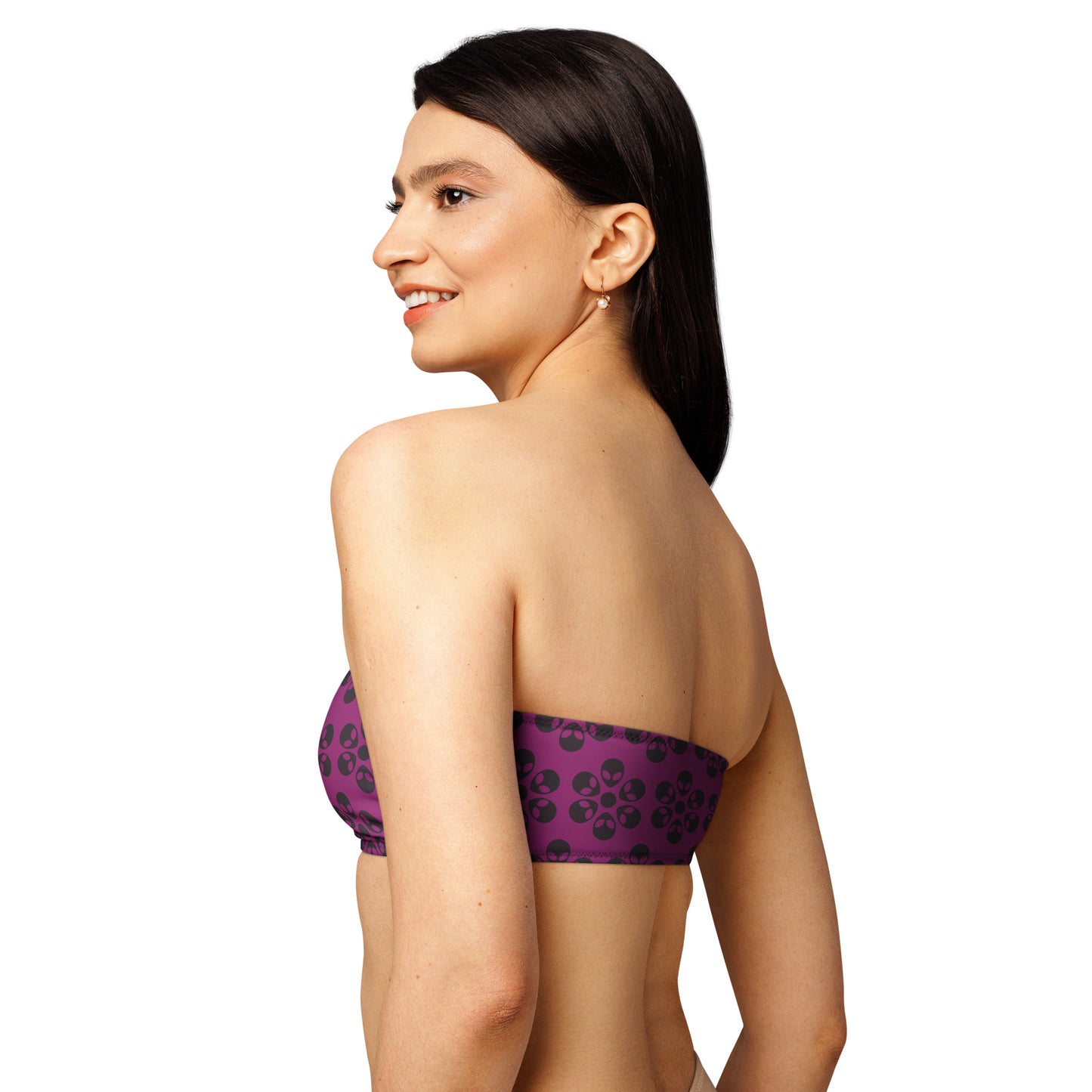 Alien Flowers - Recycled bandeau bikini top - Eggplant.