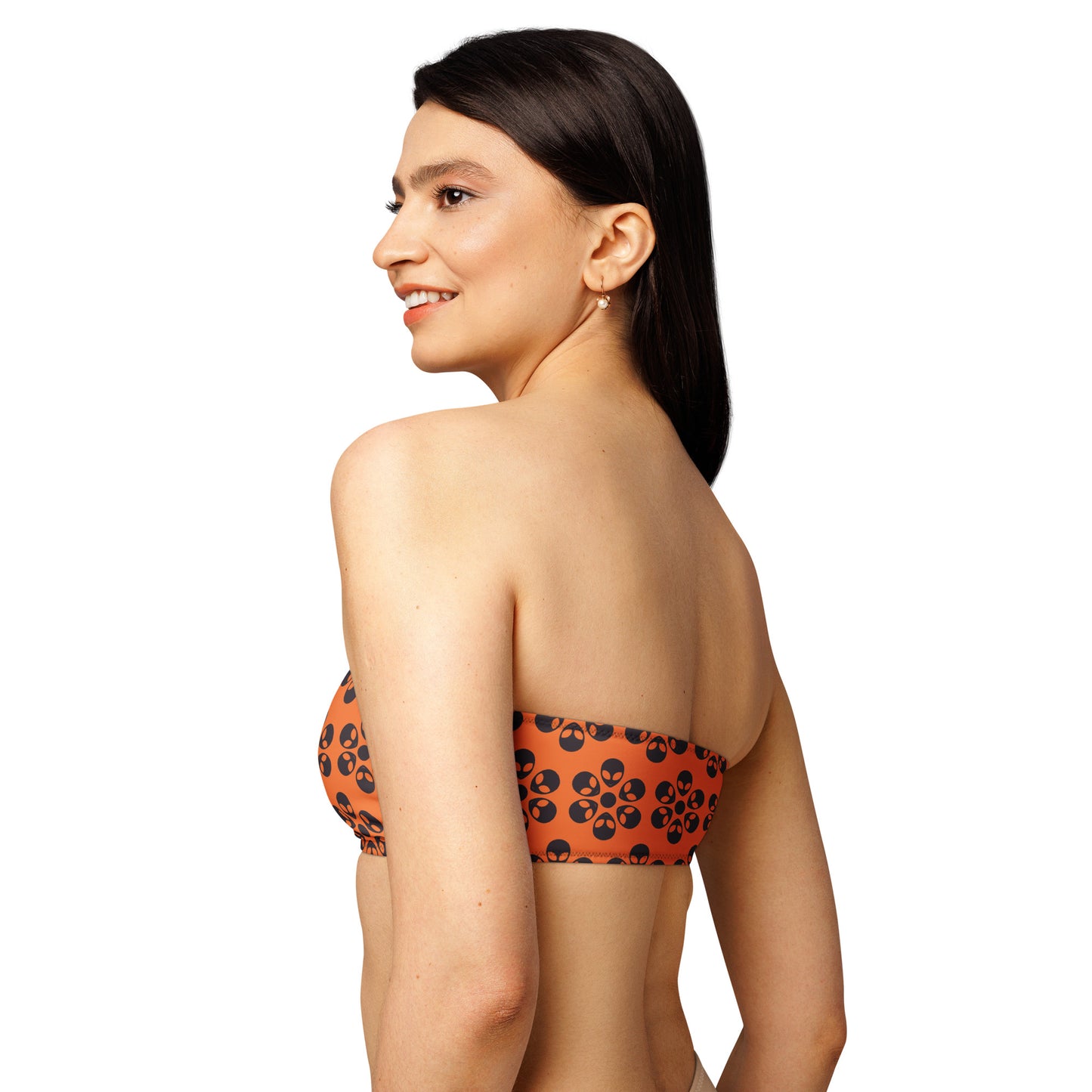 Alien Flowers - Recycled bandeau bikini top - Orange.