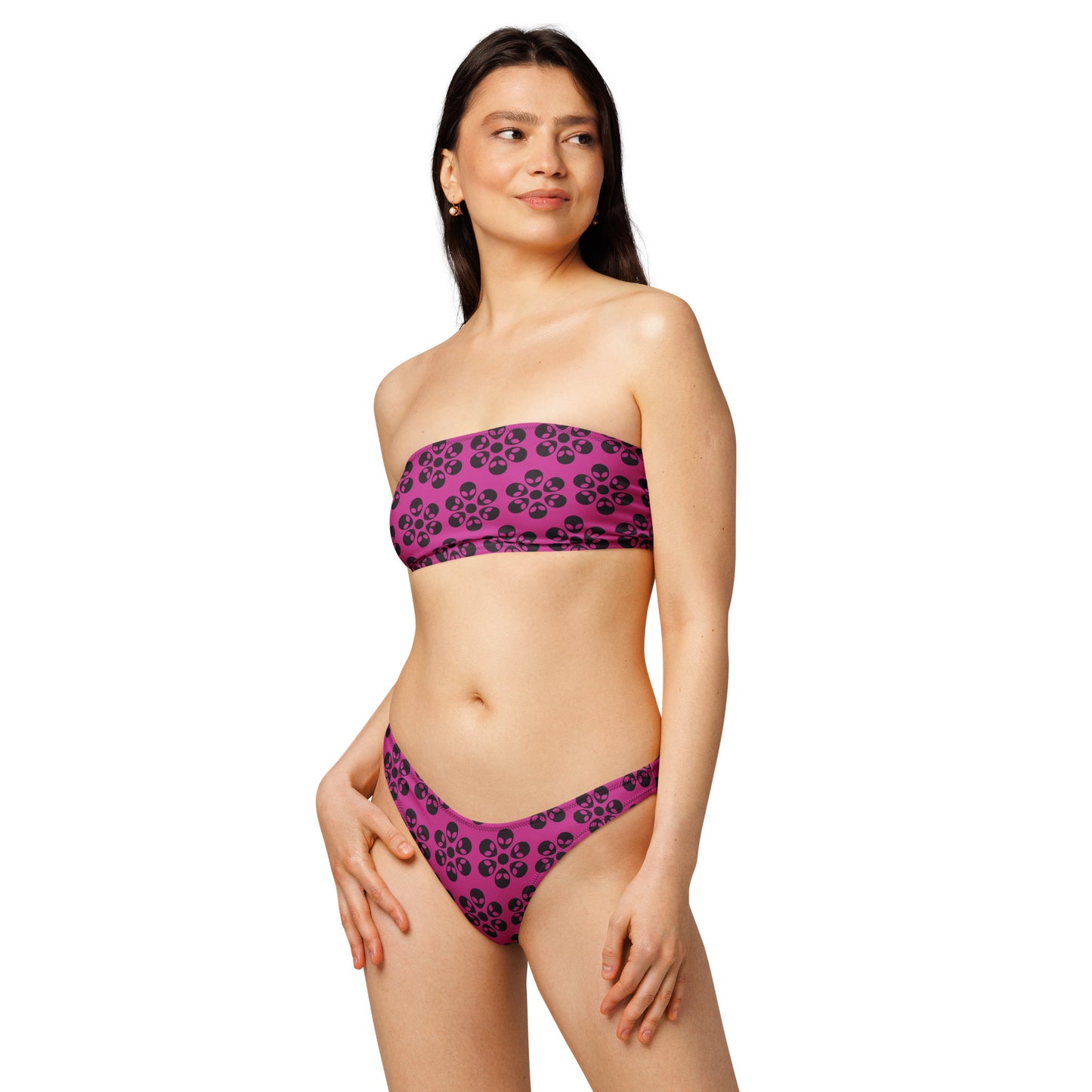 Alien Flowers - Recycled bandeau bikini - Medium Violet Red.