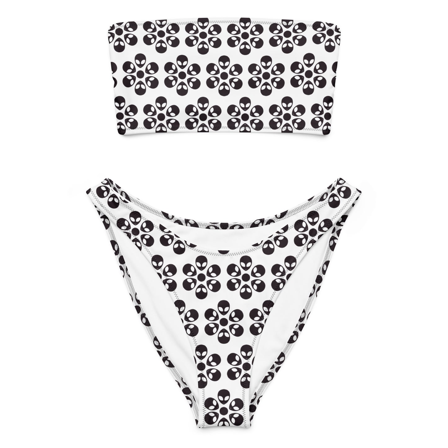 Alien Flowers - Recycled bandeau bikini - White.