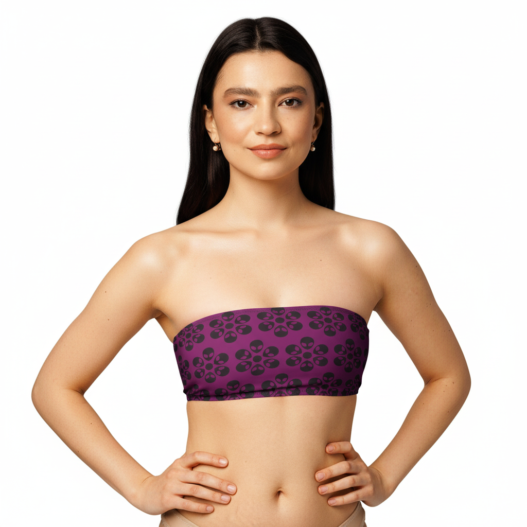 Alien Flowers - Recycled bandeau bikini top - Eggplant