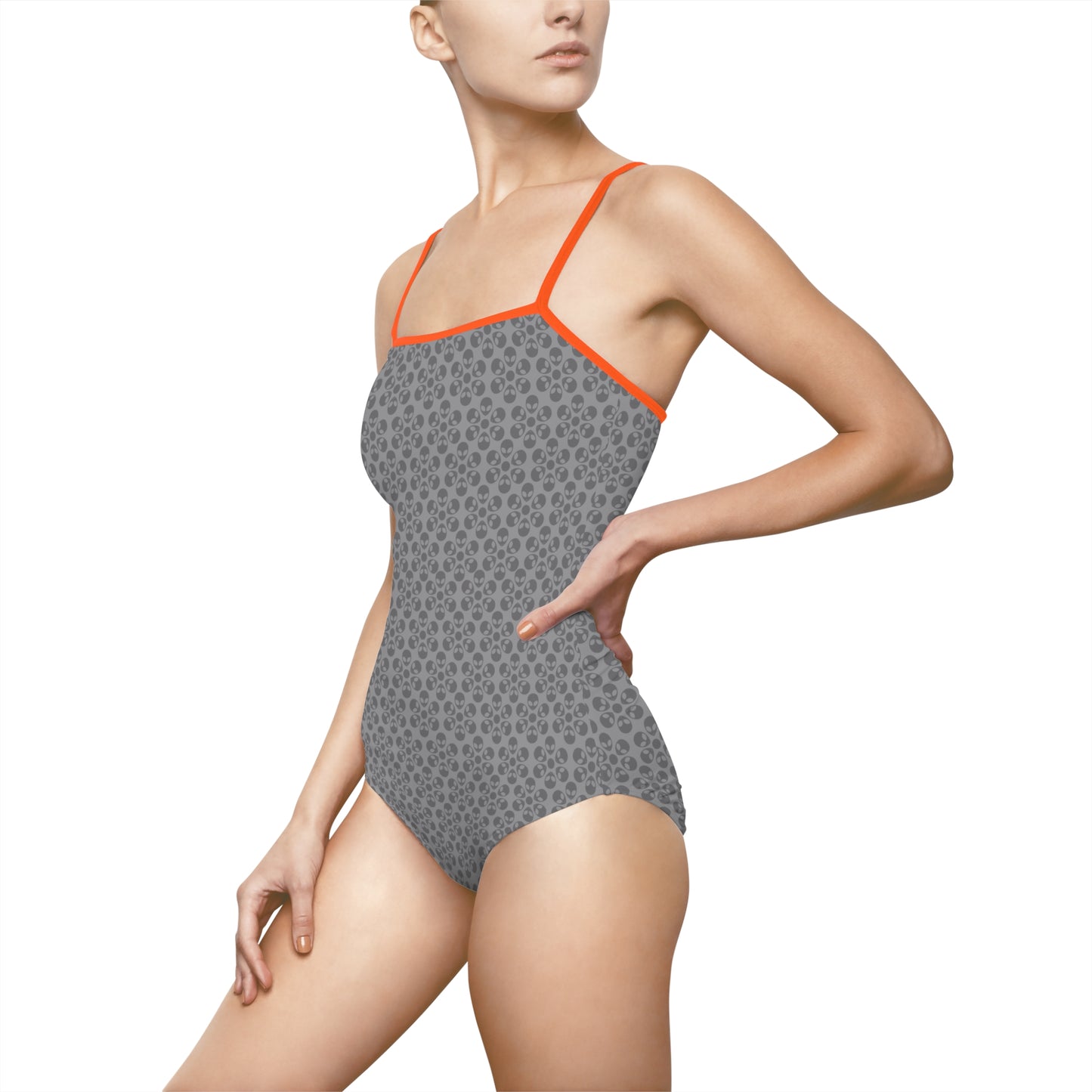 Womens Onepiece Swimsuit  Alien Flowers Grey