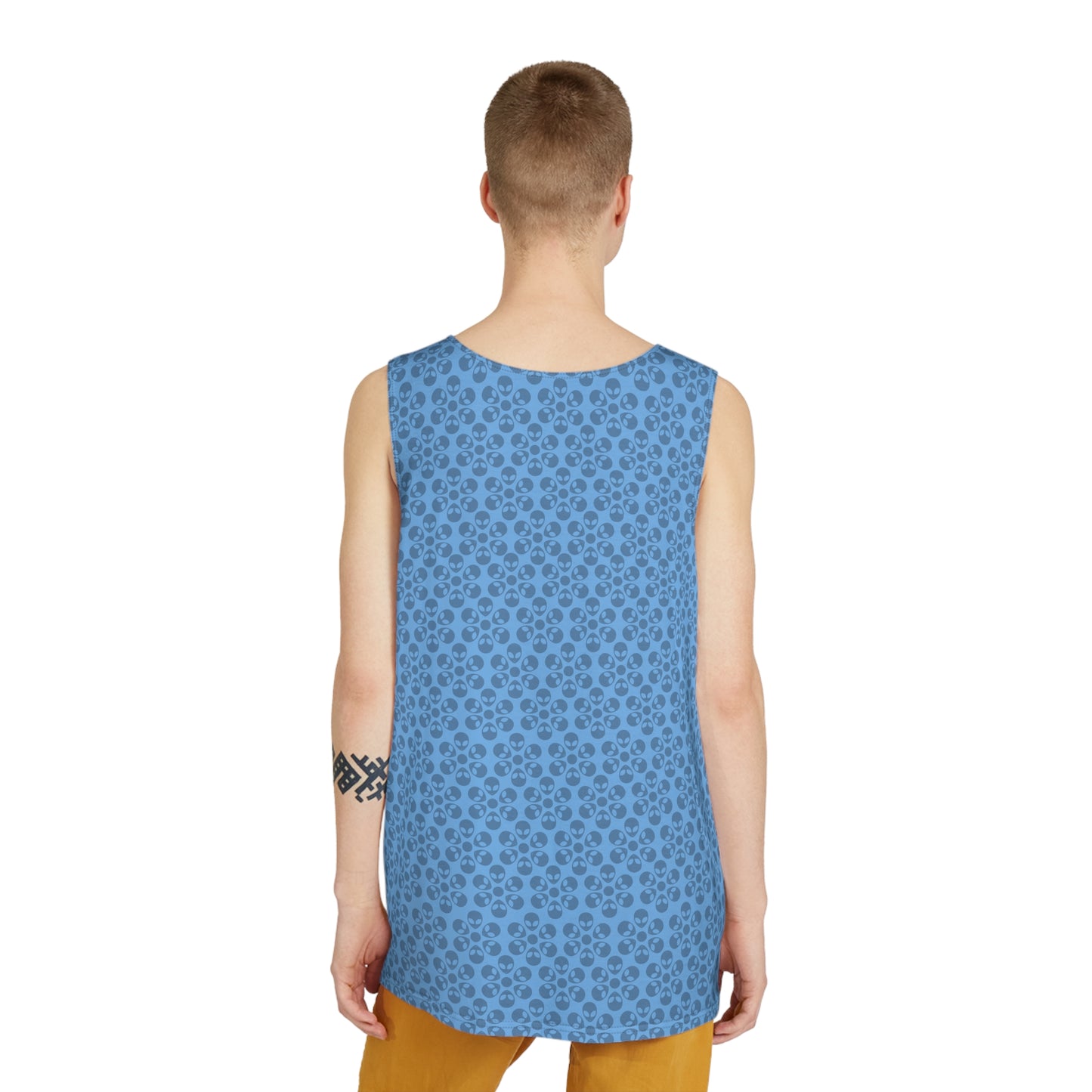 Stylish Mens Tank Top  AOP Leopard Print Summer Wear Fitness Gear Casual Apparel Trendy Vacation Outfit Alien Flowers Light Blue