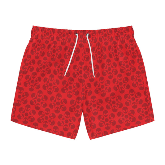 Stylish AOP Swim Trunks for Beach Days Summer Fun Pool Parties Vacation Wear Gift for Him Alien Flowers Red