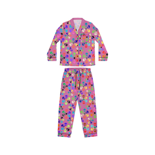 Colorful Womens Satin Pajamas Comfortable Sleepwear Set Cozy PJs for Women Vibrant Loungewear Cute Gift for Her Alien Rainbow Flowers Light Pink