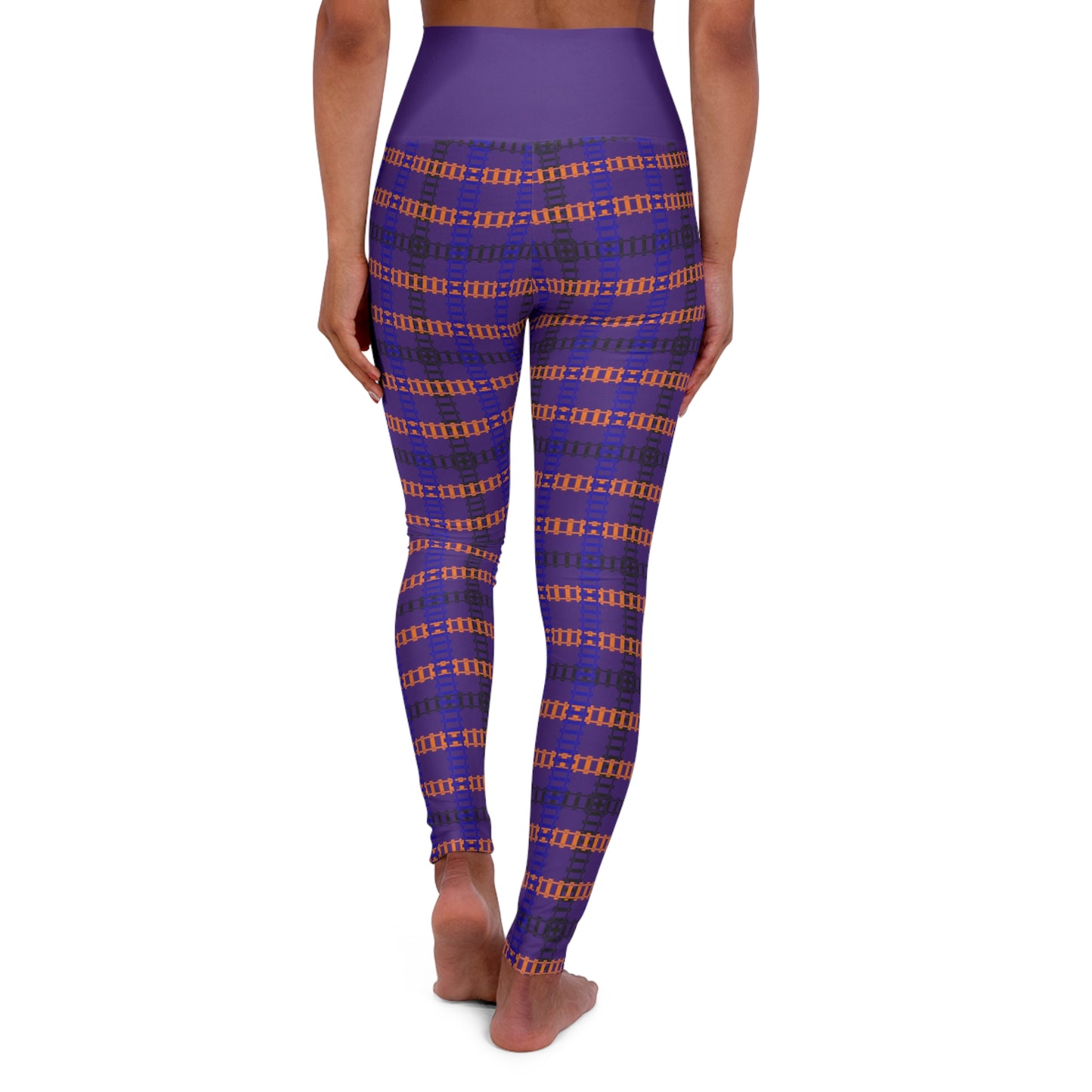 Comfortable High Waisted Yoga Leggings Stylish Activewear Yoga Pants Fitness Apparel Workout leggings Gym Clothes Train Tracks Purple
