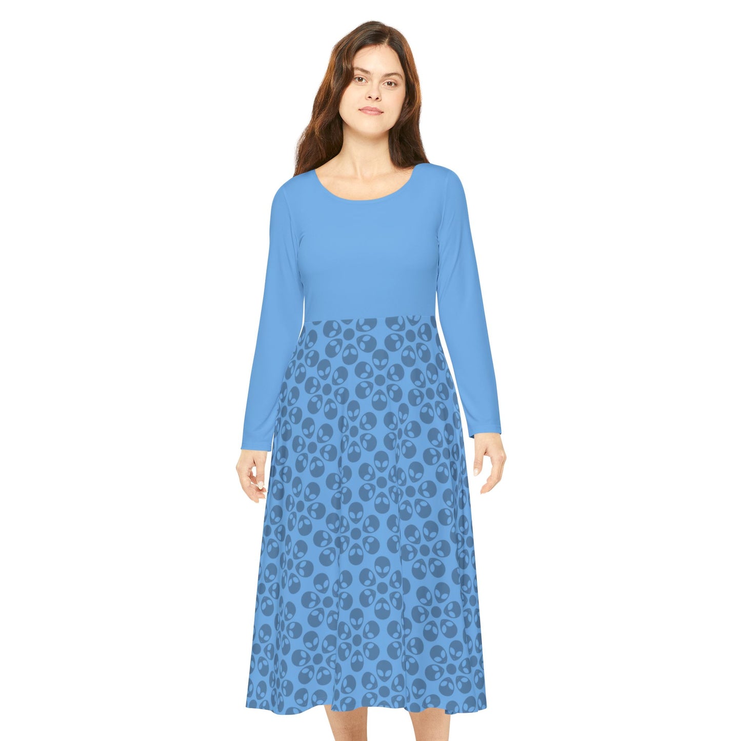 Womens Long Sleeve Dance Dress Alien Flowers Light Blue