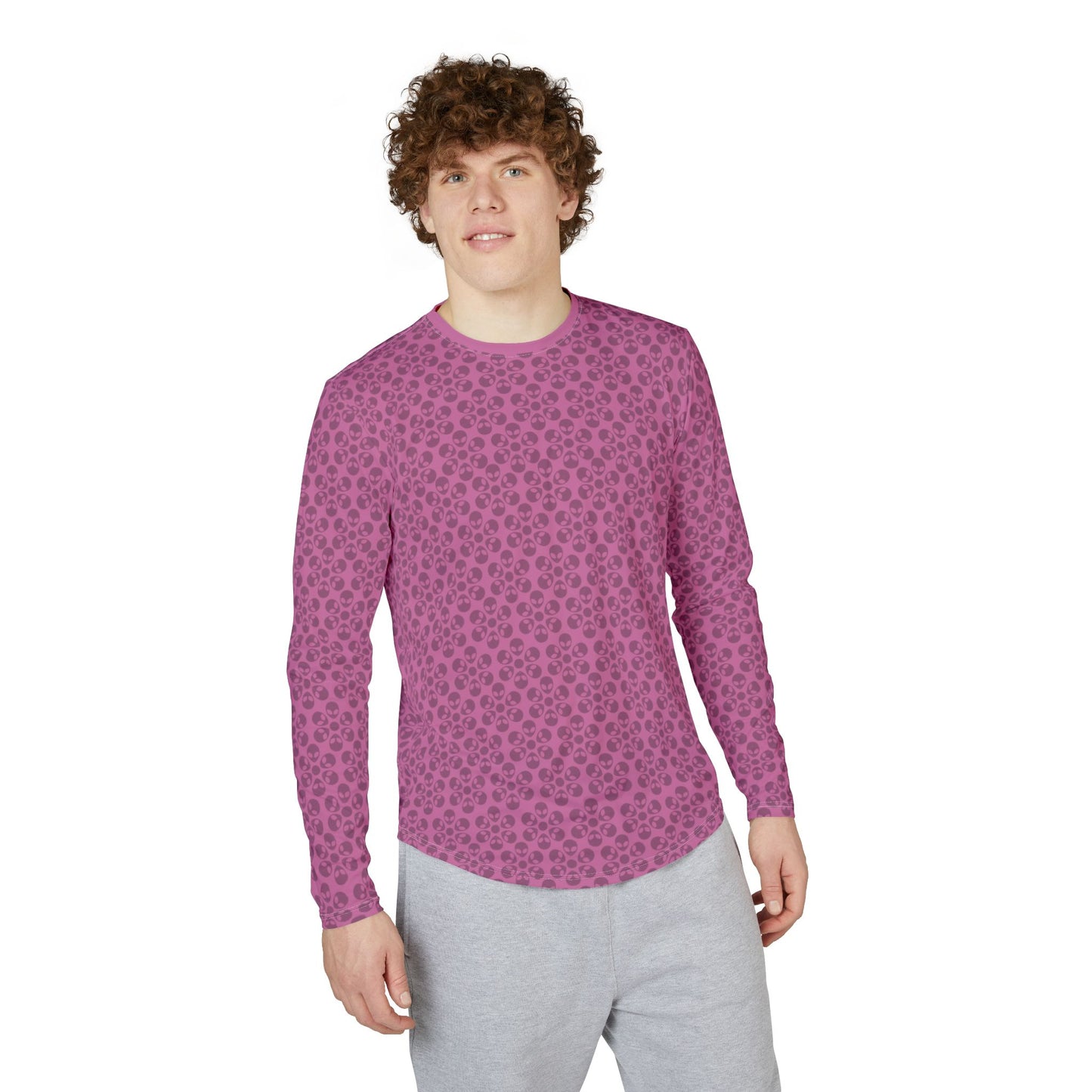 Mens UV Protection Long Sleeve Shirt  Alien Flowers Light Pink