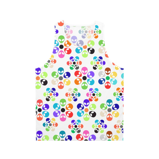 Colorful Alien Floral Unisex Tank Top Summer Top Festival Wear Gift for Geeks Casual Wear Vibrant Tank Alien Rainbow Flowers Pink