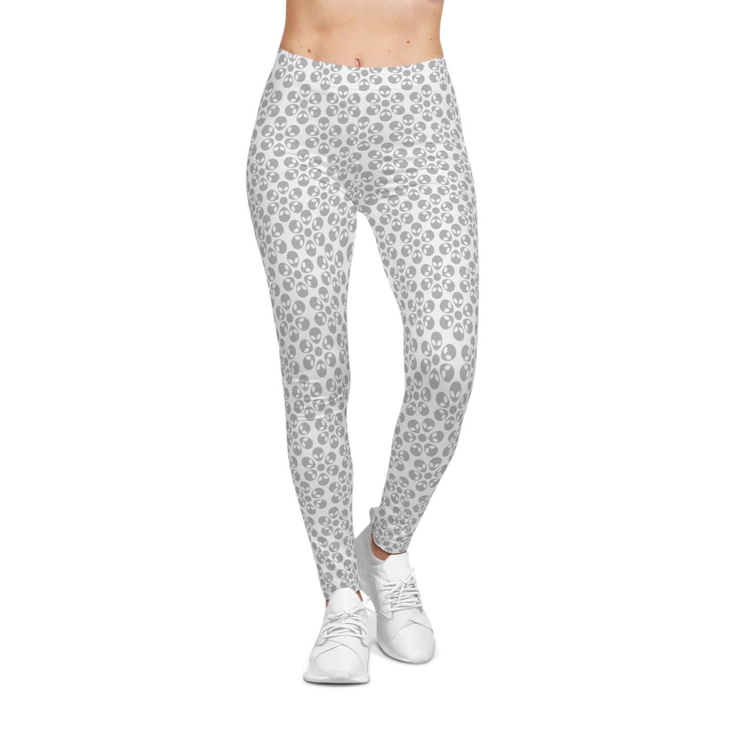 Chic Floral Leggings  Trendy Loungewear for Women Fitness Pants Yoga Wear Stylish Outfits Everyday Comfort Alien Flowers White