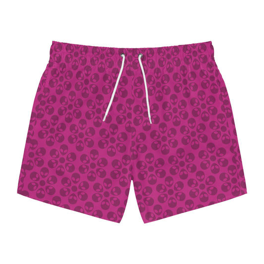 Stylish AOP Swim Trunks for Beach Days Summer Fun Pool Parties Vacation Wear Gift for Him Alien Flowers Pink