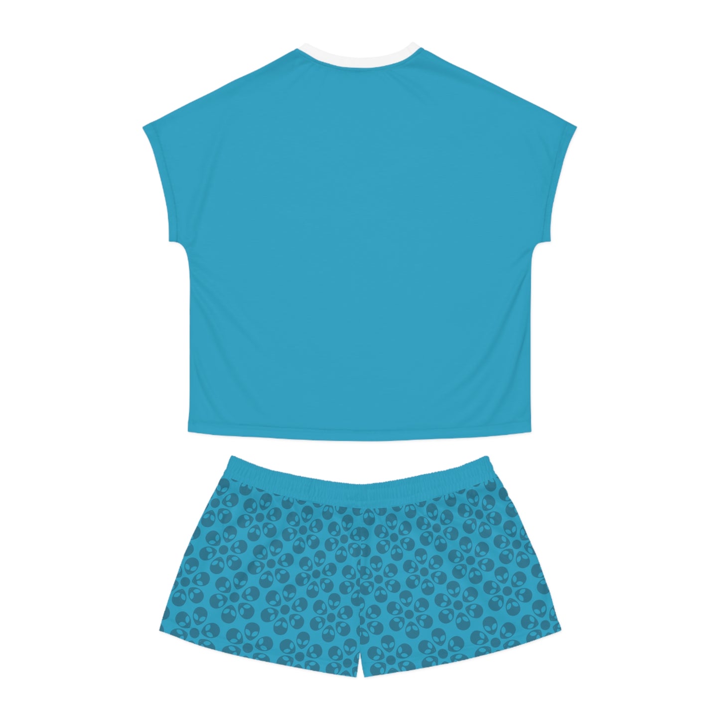 Stylish Womens Pajama Set Cozy Sleepwear AOP Floral Print Perfect for Lounging Gift for Her Summer Nights Relaxation Alien Flowers Turquoise