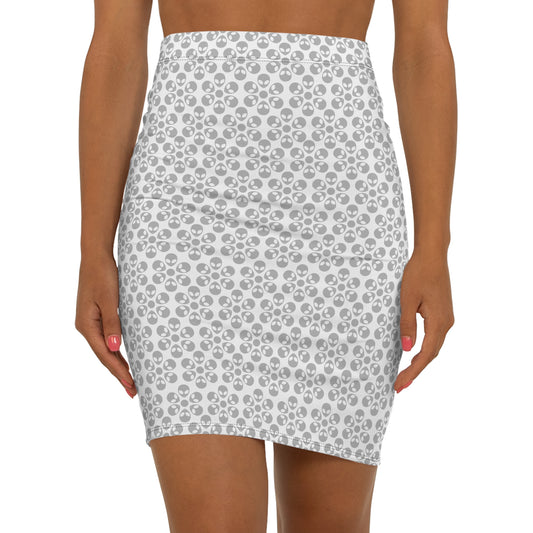 Womens MidWaist Pencil Skirt  Alien Flowers White