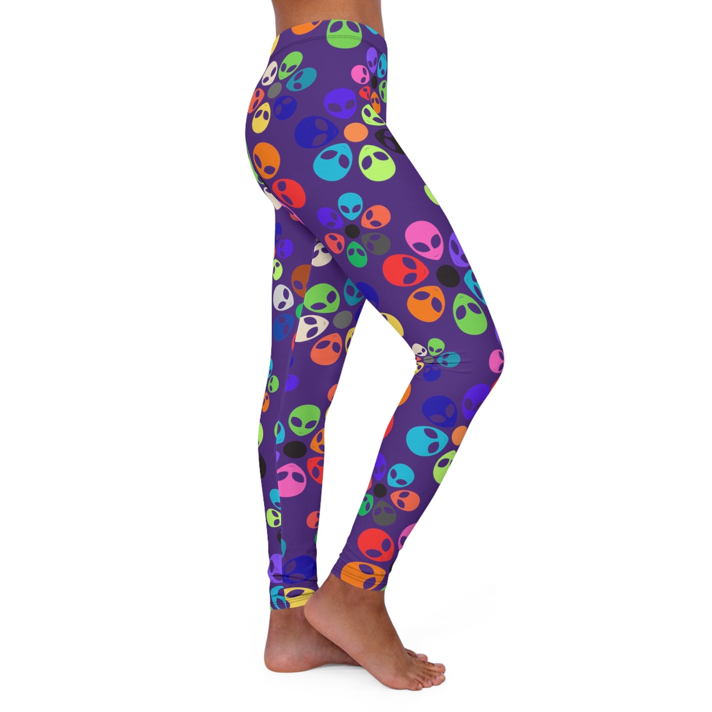 Colorful Alien Print Spandex Leggings Fun Workout Pants Casual Everyday Wear Gift for SciFi Lovers Unique Fashion Leggings Alien Rainbow Flowers Pink