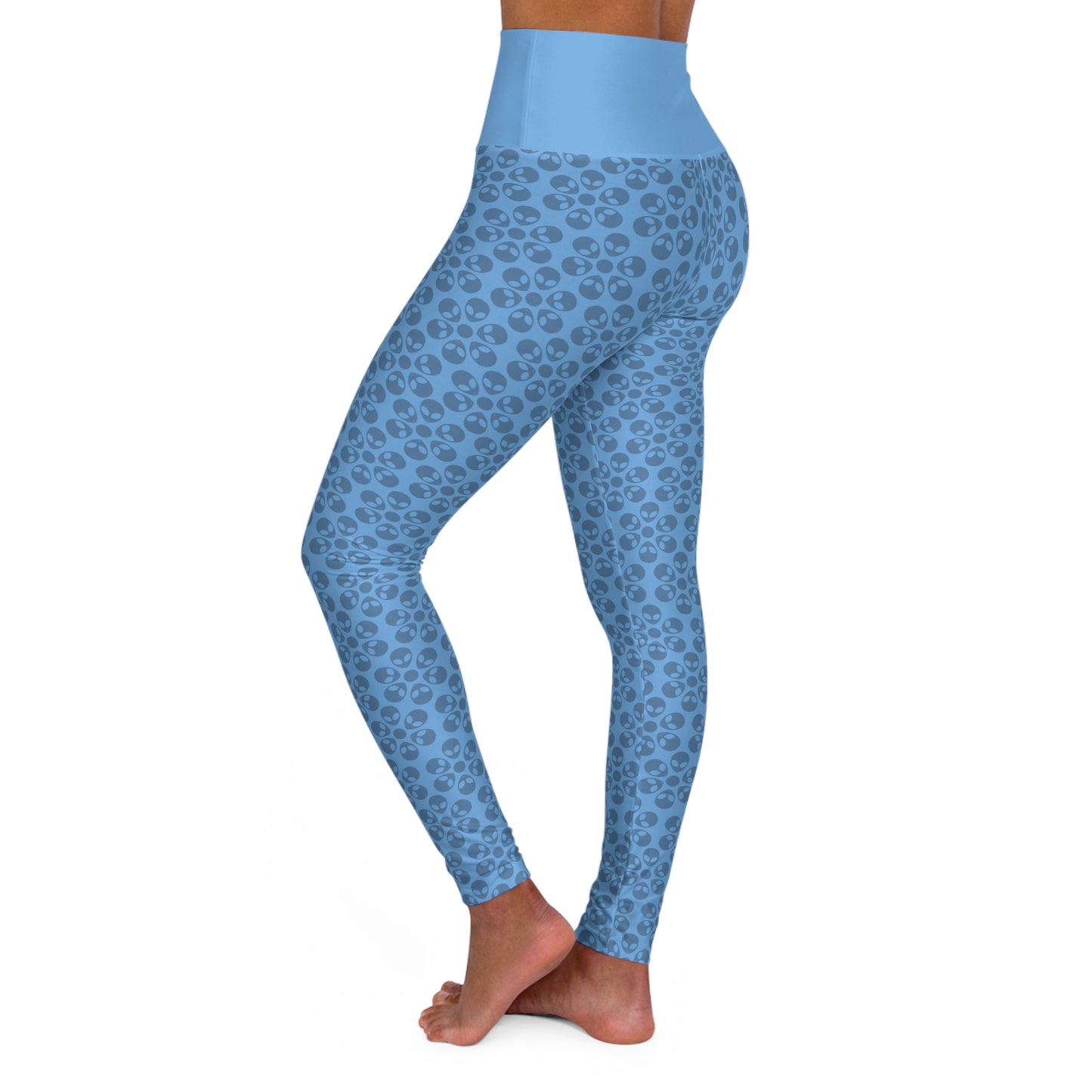 Stylish High Waisted Yoga Leggings Activewear Fitness Leggings Workout Pants Gift for Her Yoga Apparel Alien Flowers Light Blue