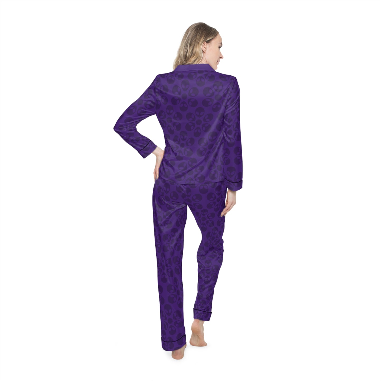 Womens Satin Pajamas  Alien Flowers Purple
