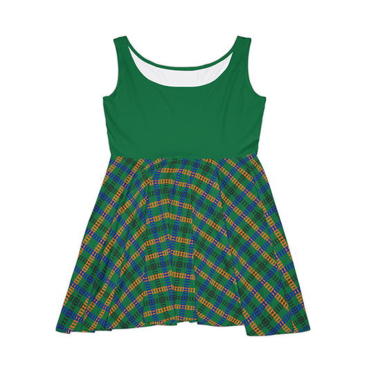 Chic Womens Skater Dress Plaid AOP Dress for Everyday Wear Summer Party Dress Casual Outing Festival Fashion Gift for Her Train Tracks Dark Green
